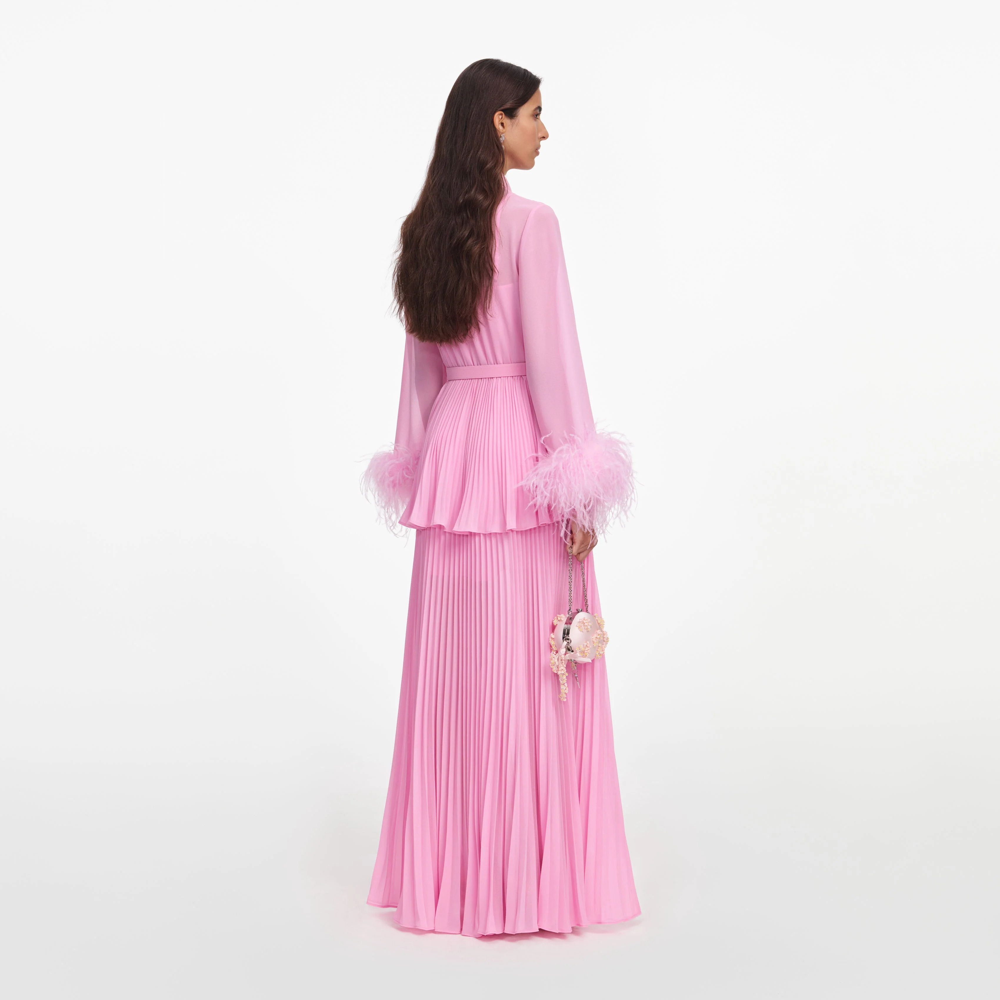 Pink Georgette Feather Cuff Maxi Dress - Image 3