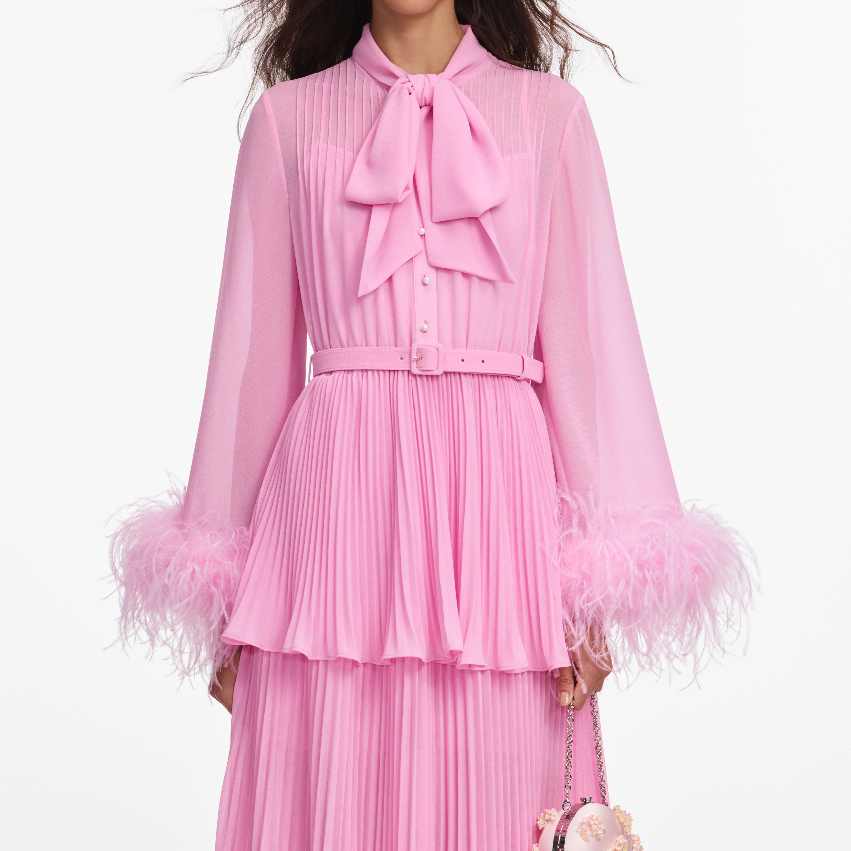 Pink Georgette Feather Cuff Maxi Dress - Image 4