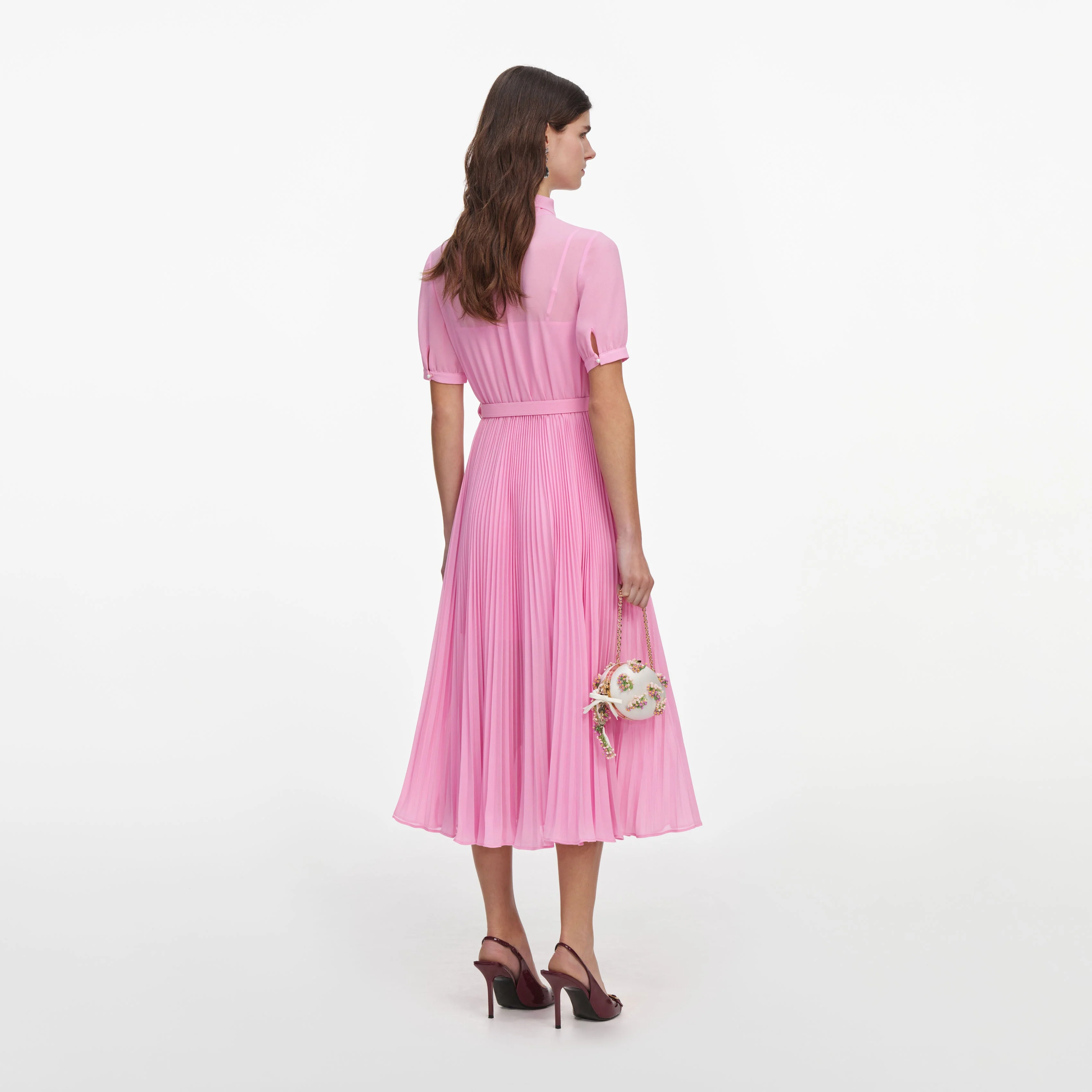 Pink Georgette Tie Neck Midi Dress - Image 3