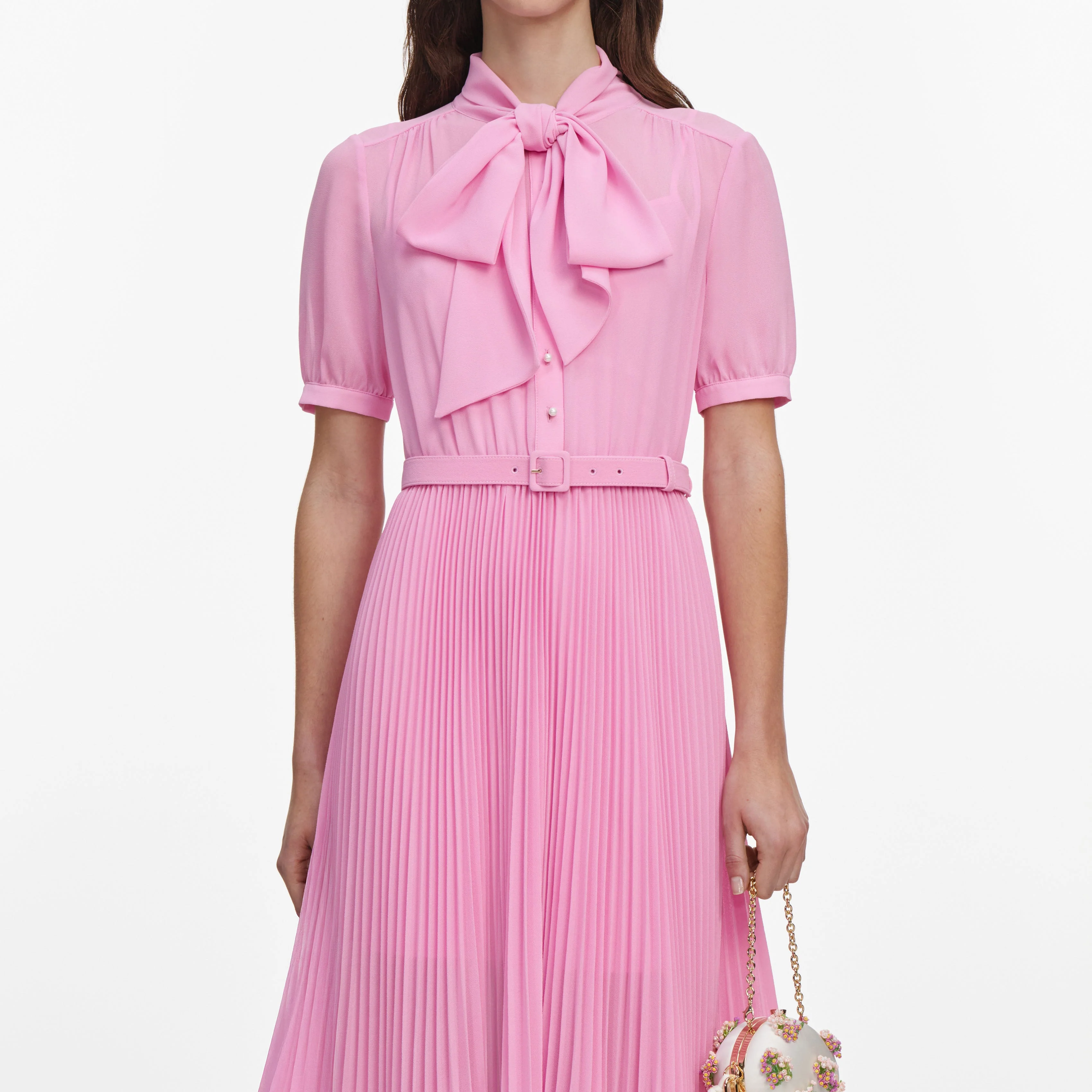 Pink Georgette Tie Neck Midi Dress - Image 4