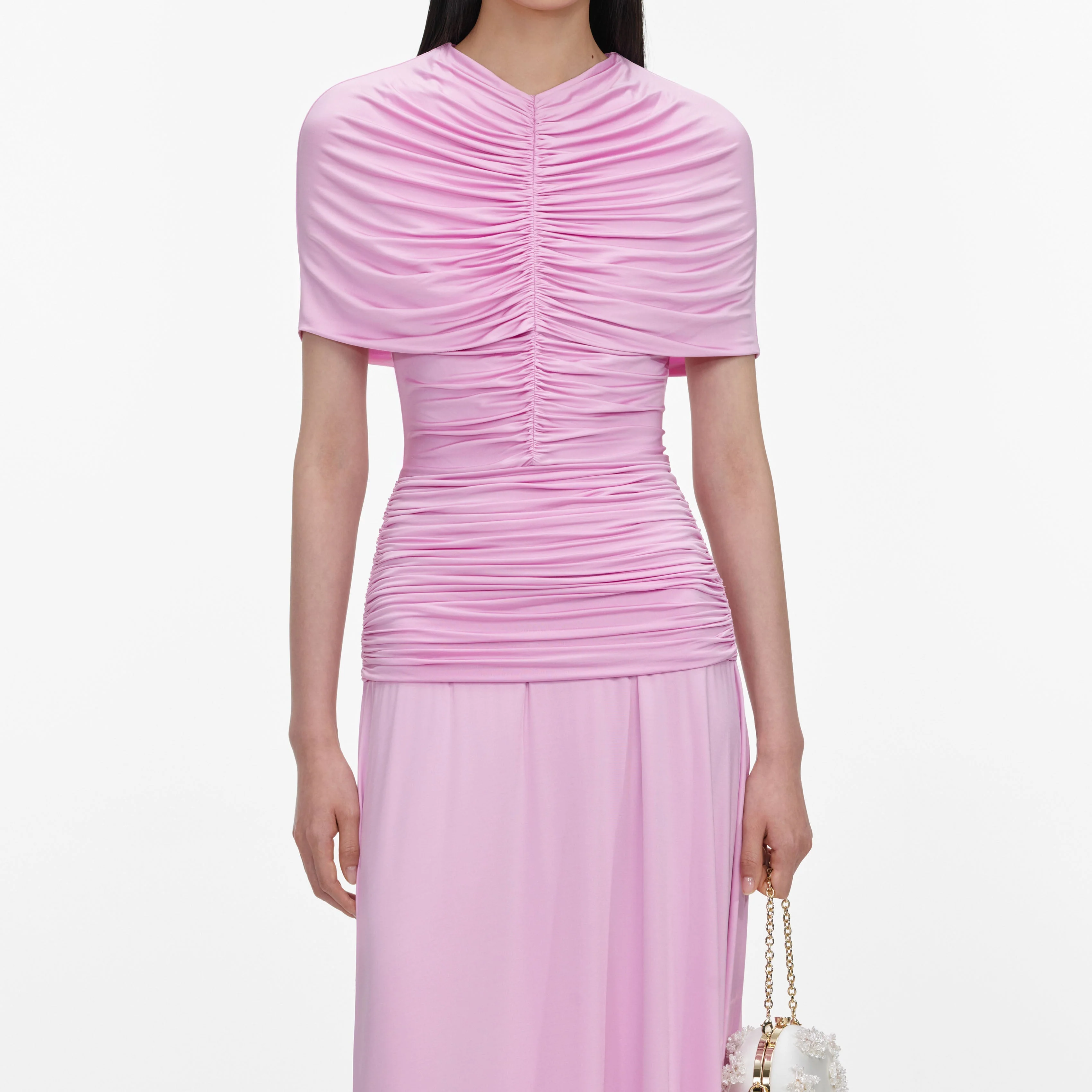 Pink Jersey Gathered Maxi Dress - Image 4