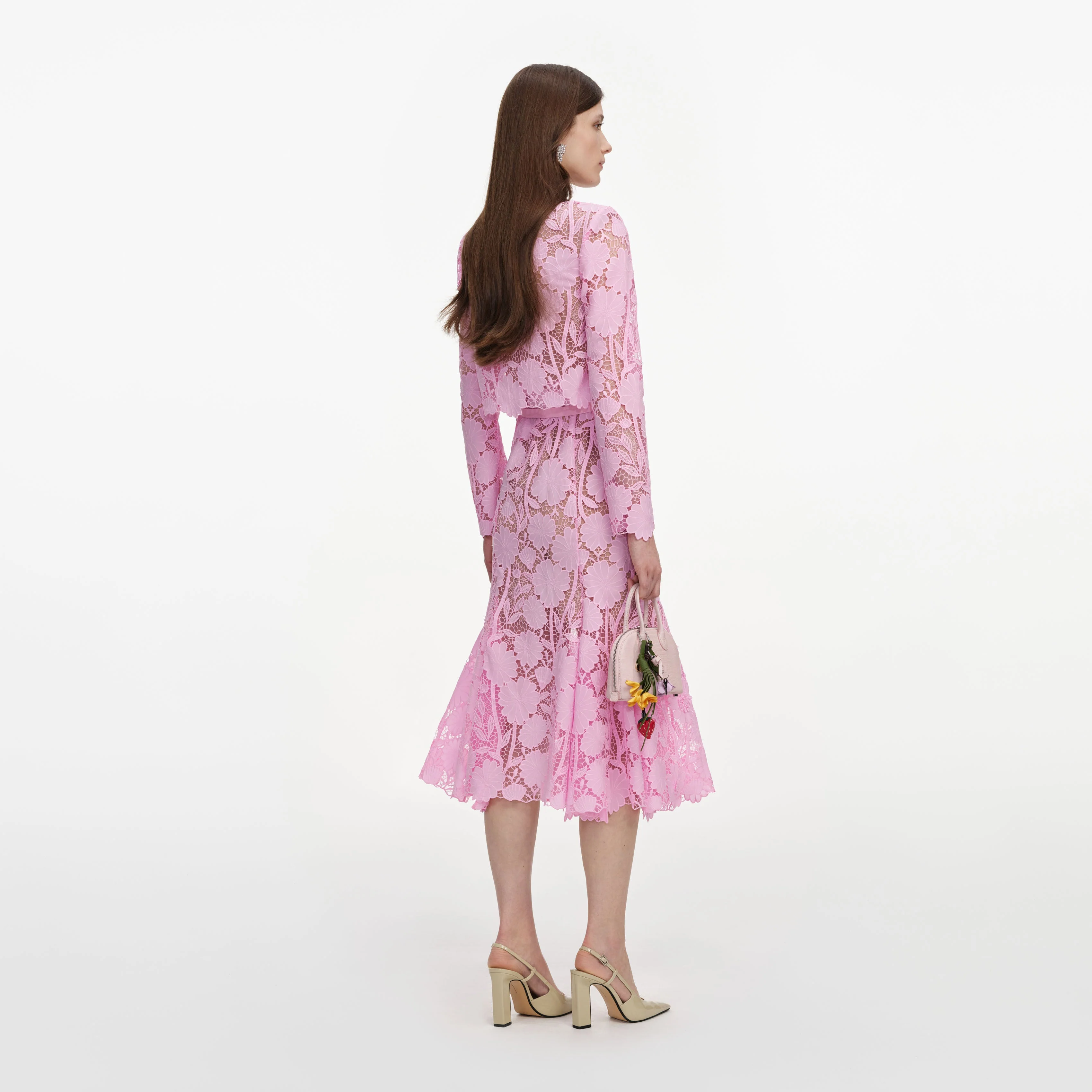 Pink Lace Crystal Embellished Midi Dress - Image 3
