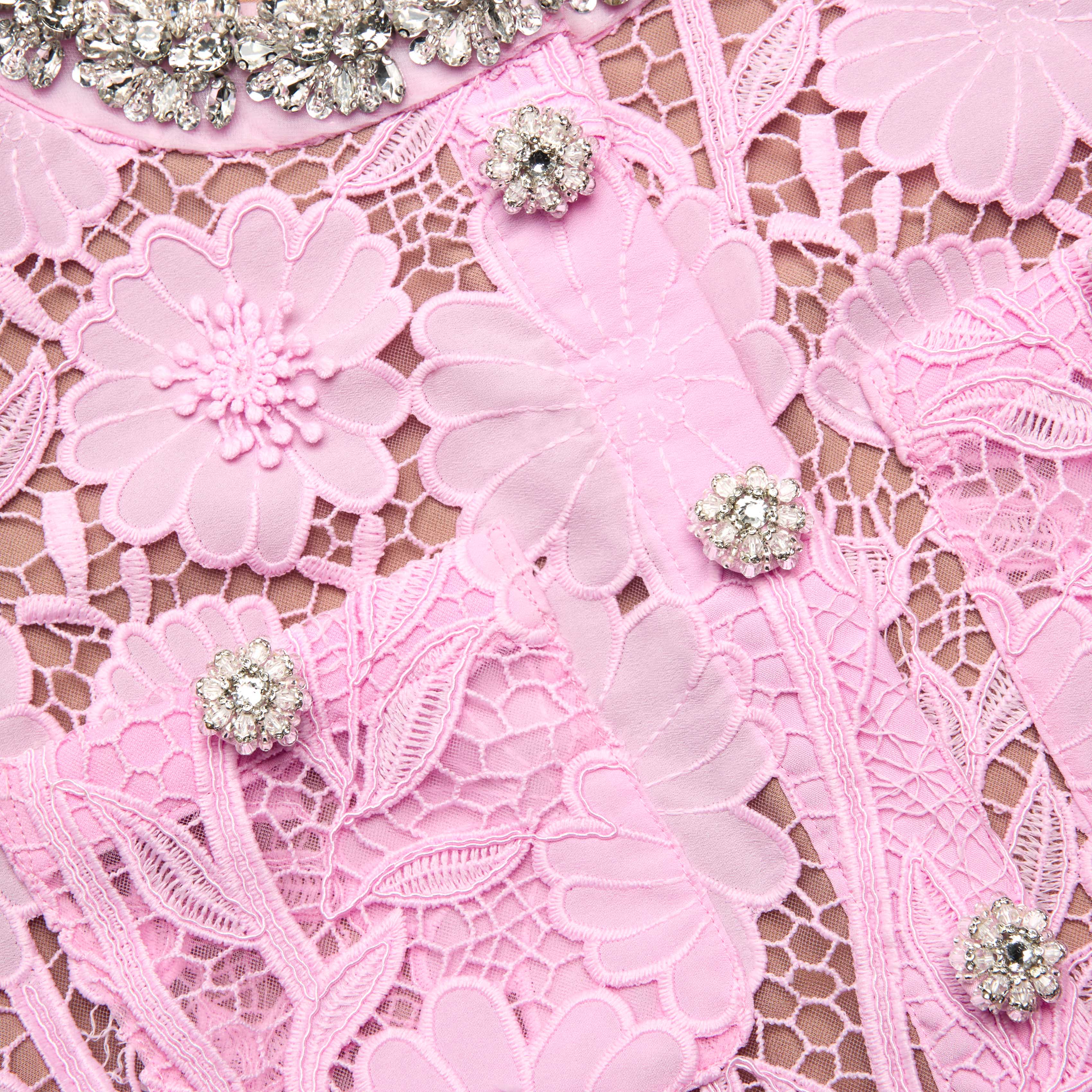 Pink Lace Crystal Embellished Midi Dress - Image 5