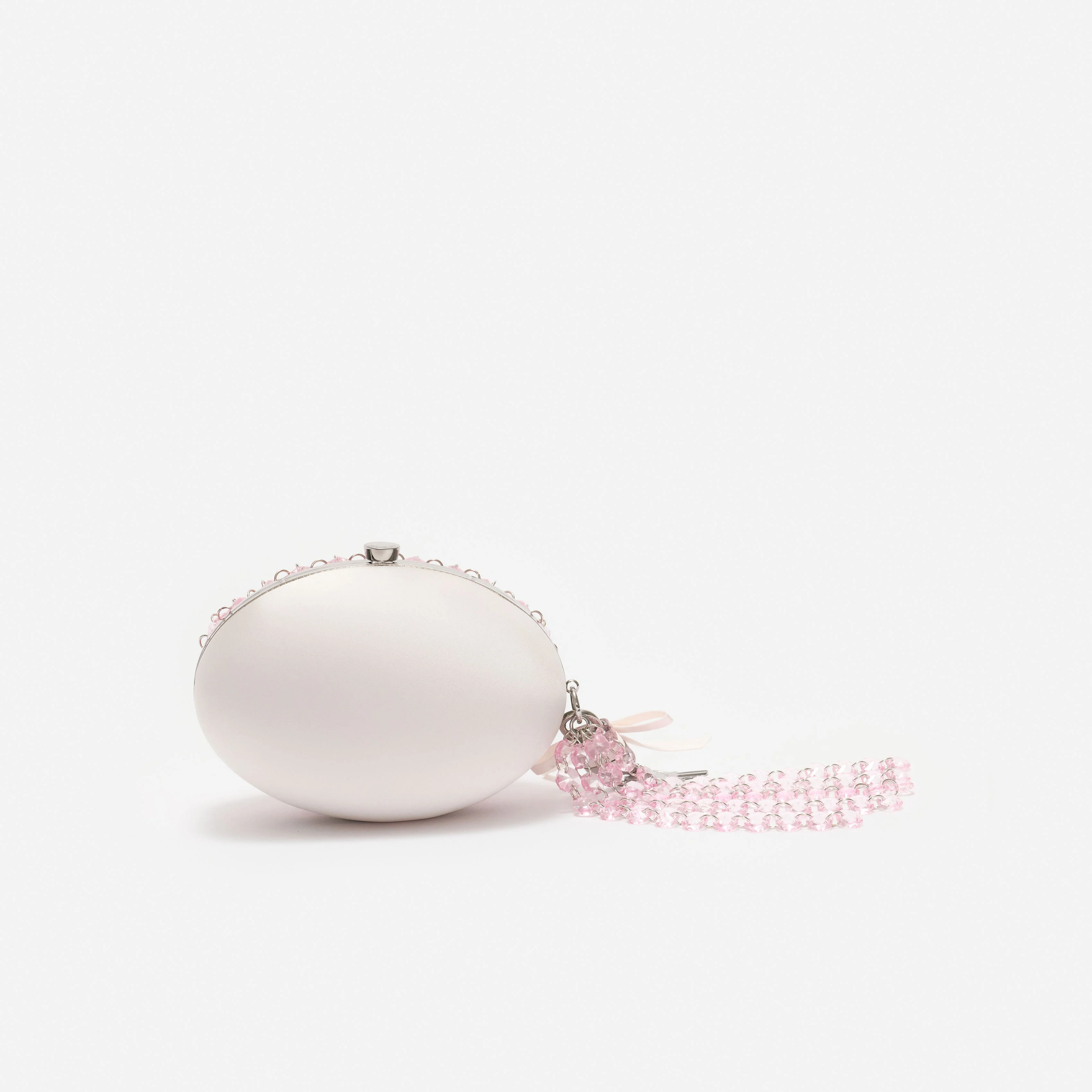 Pink Oval Crystal Chain Clutch Bag - Image 3