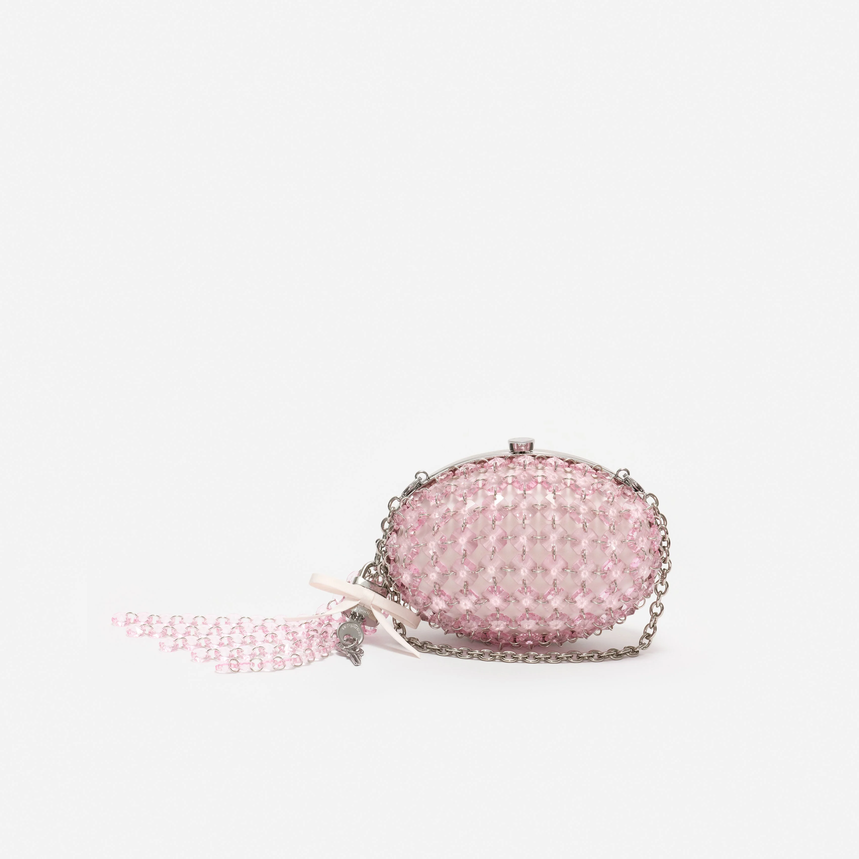 Pink Oval Crystal Chain Clutch Bag - Image 4