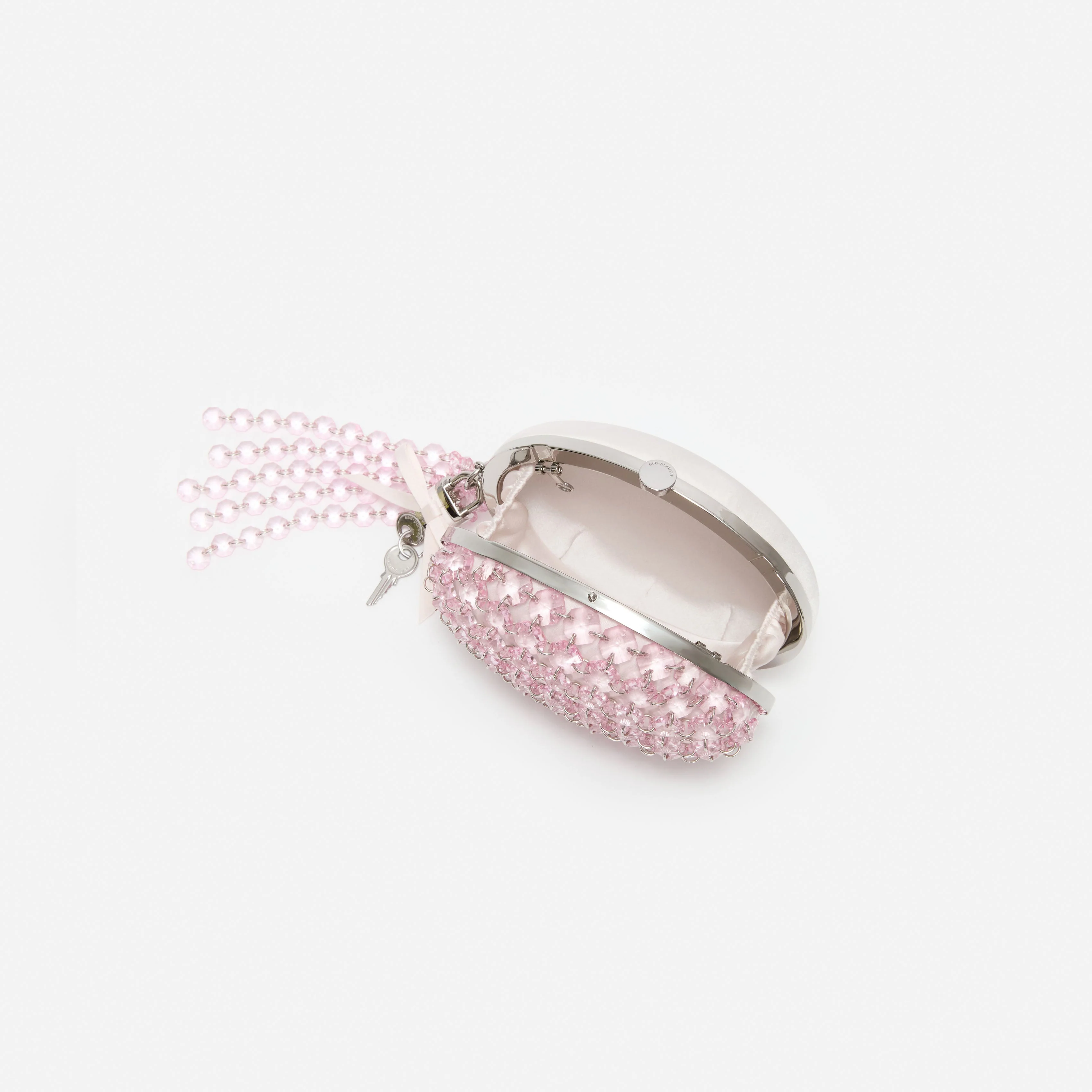 Pink Oval Crystal Chain Clutch Bag - Image 5