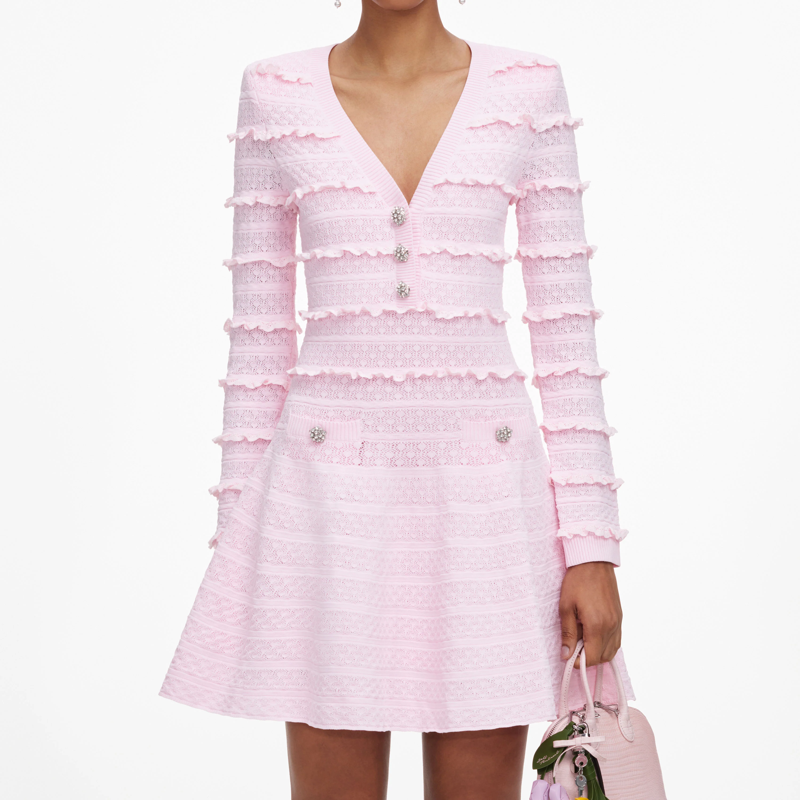Pink Pointelle Diamante Knit Mini Dress - Image 4