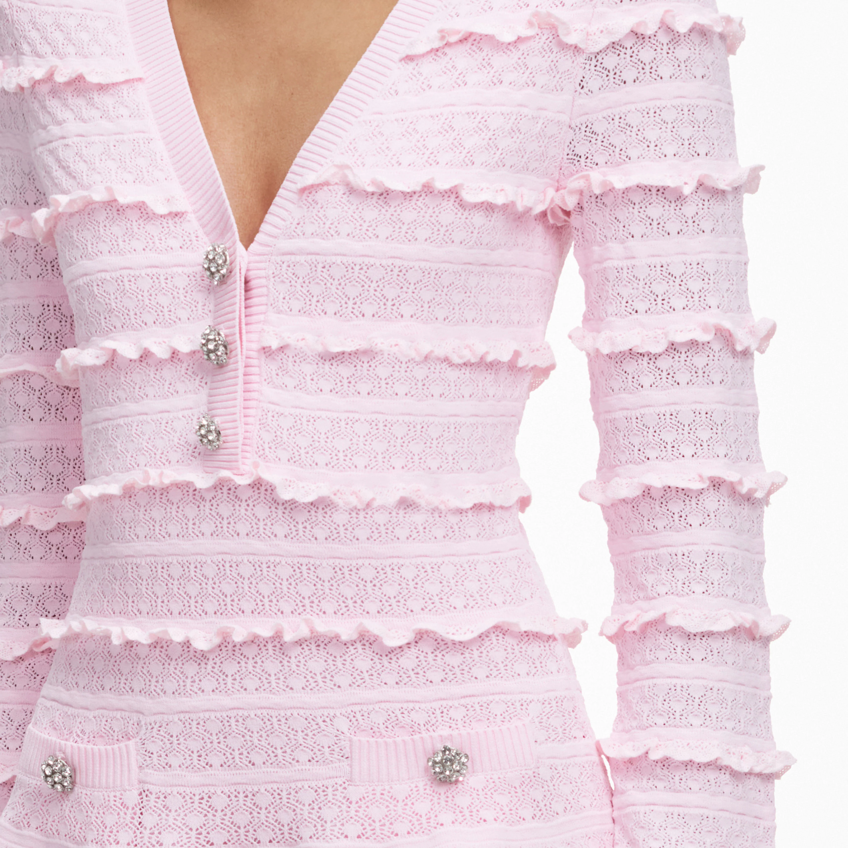 Pink Pointelle Diamante Knit Mini Dress - Image 5
