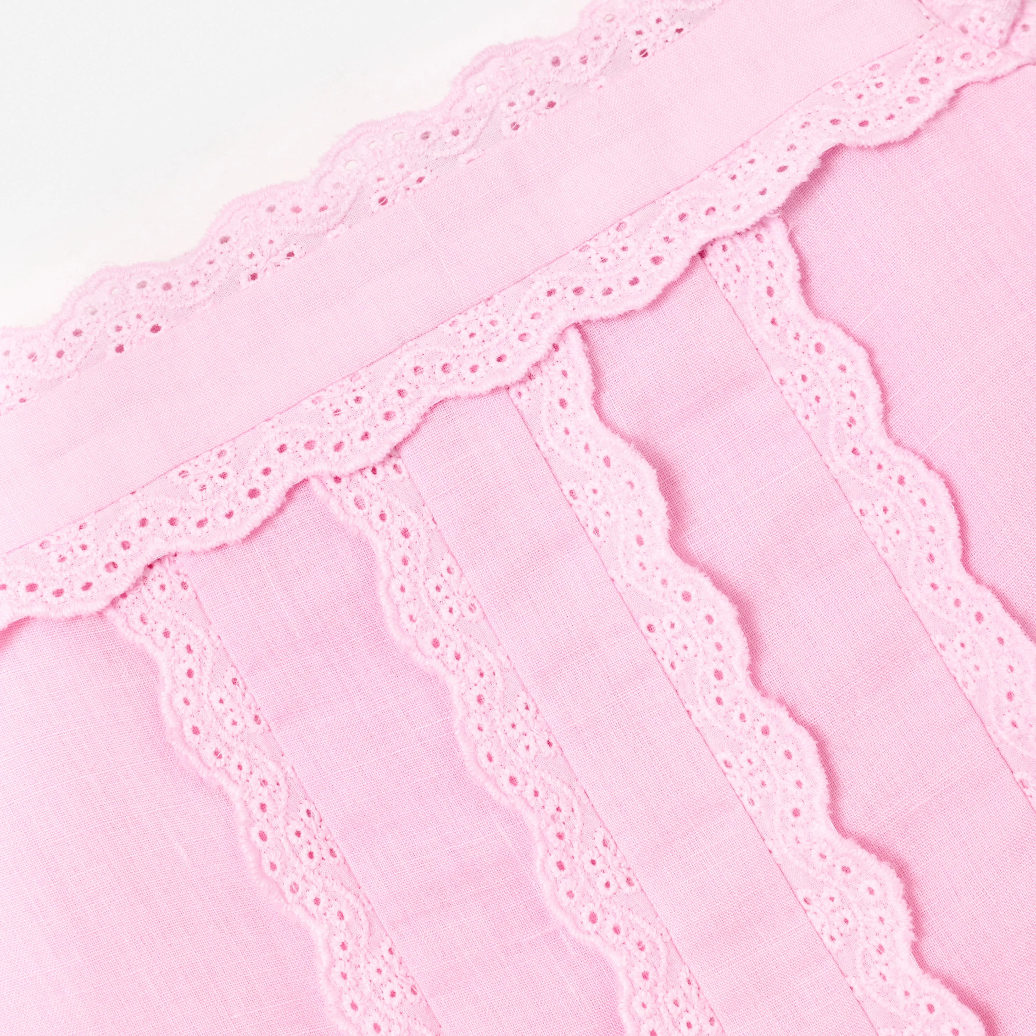Pink Ramie Flower Embroidered Dress - Image 4