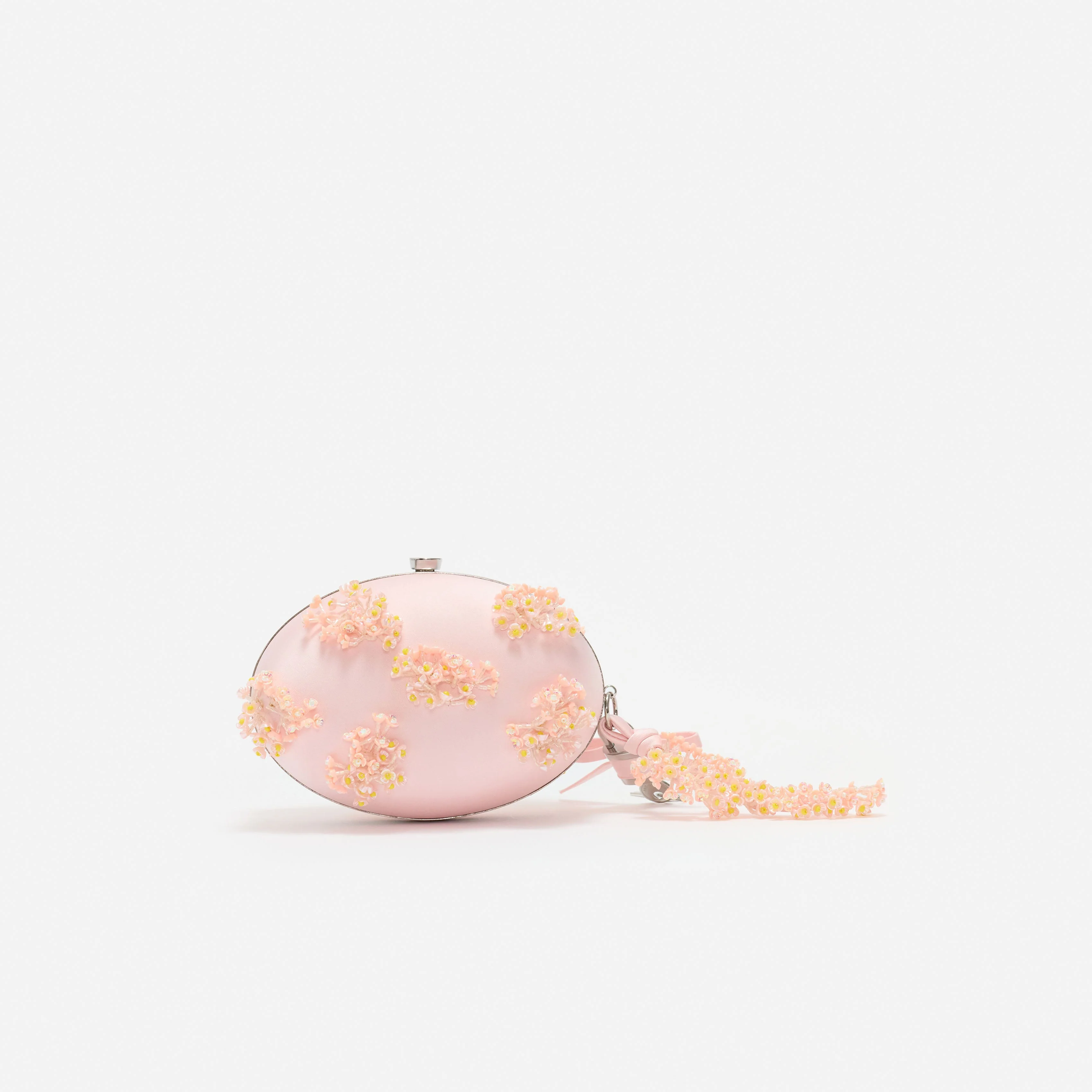 Pink Satin Floral Beaded Oval Clutch - Image 3