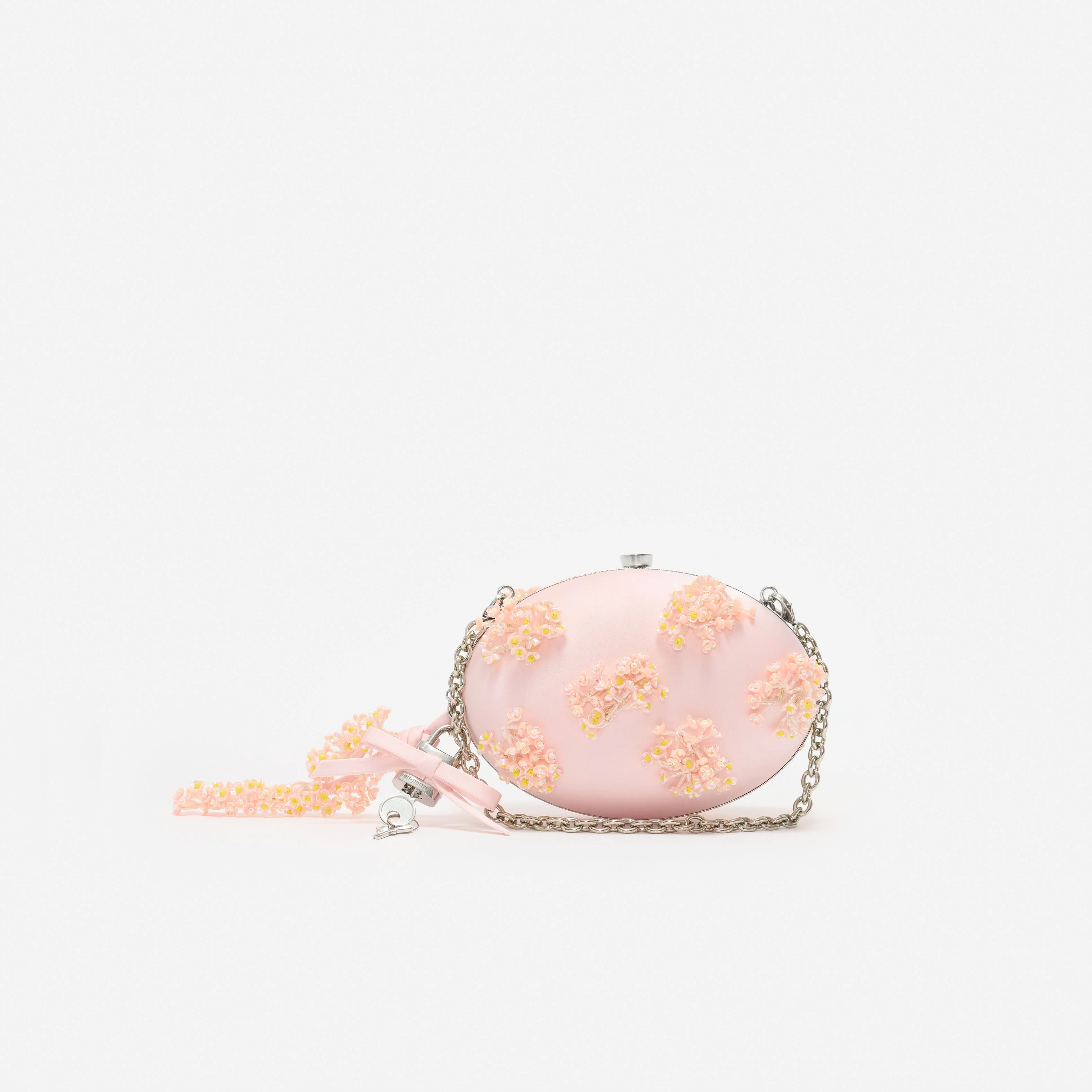 Pink Satin Floral Beaded Oval Clutch - Image 4