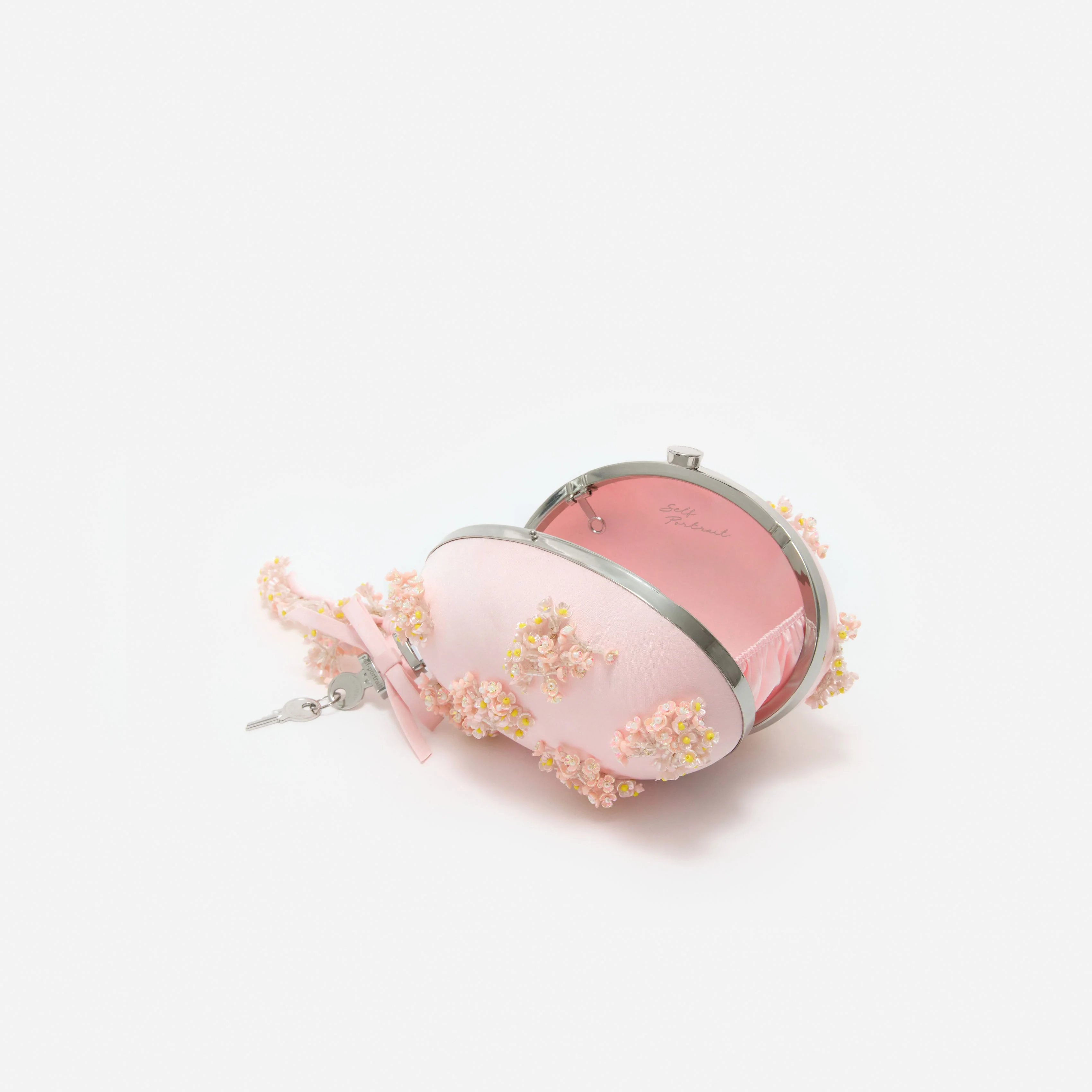 Pink Satin Floral Beaded Oval Clutch - Image 5