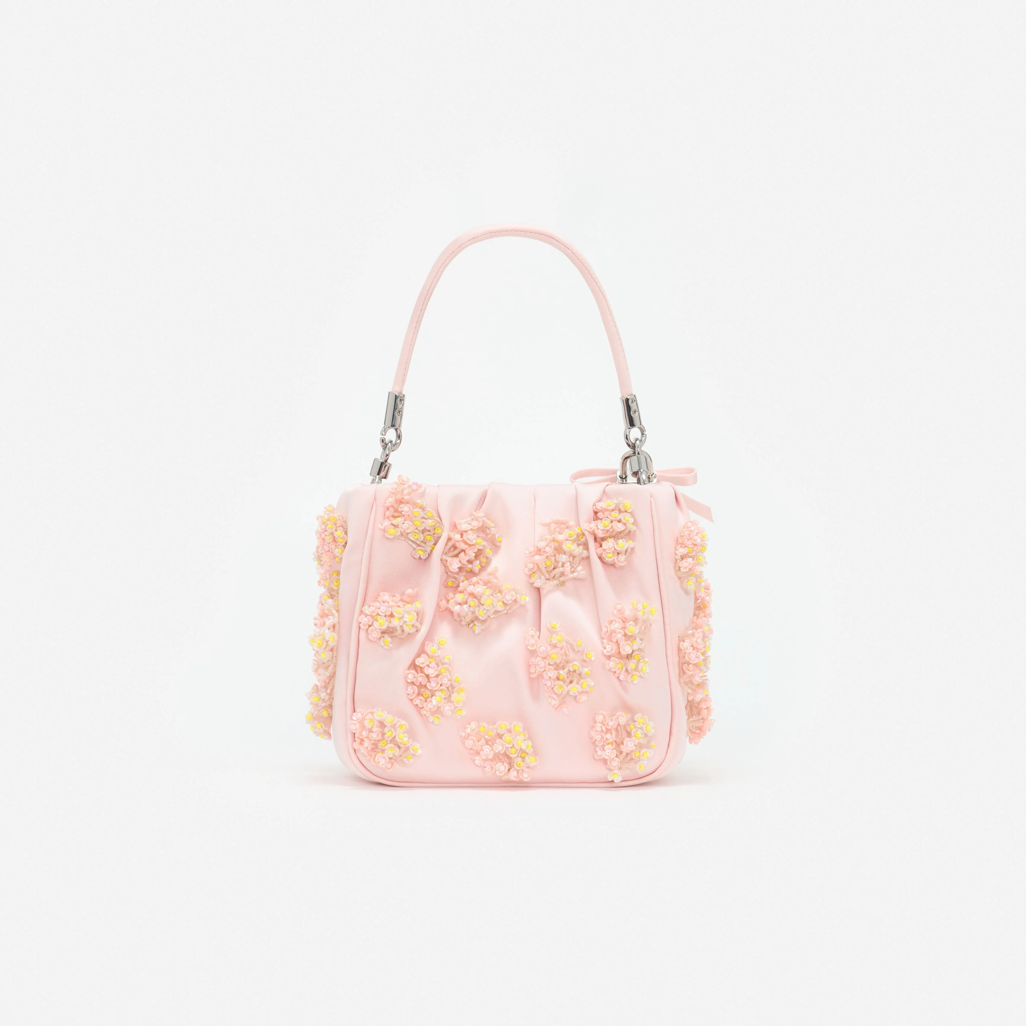 Pink Satin Floral Beaded Tote Bag - Image 3