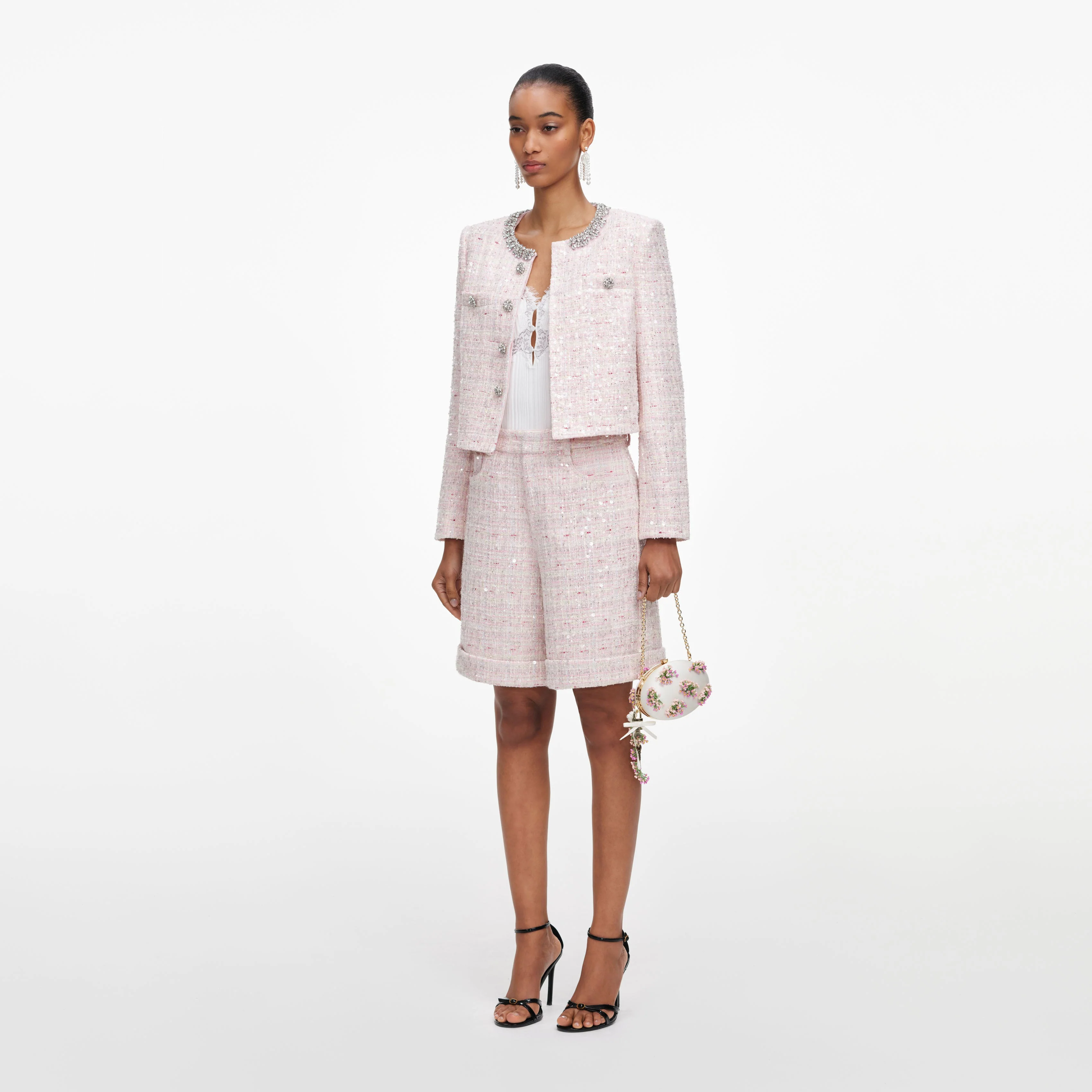 Pink Sequin Boucle Shorts - Image 2