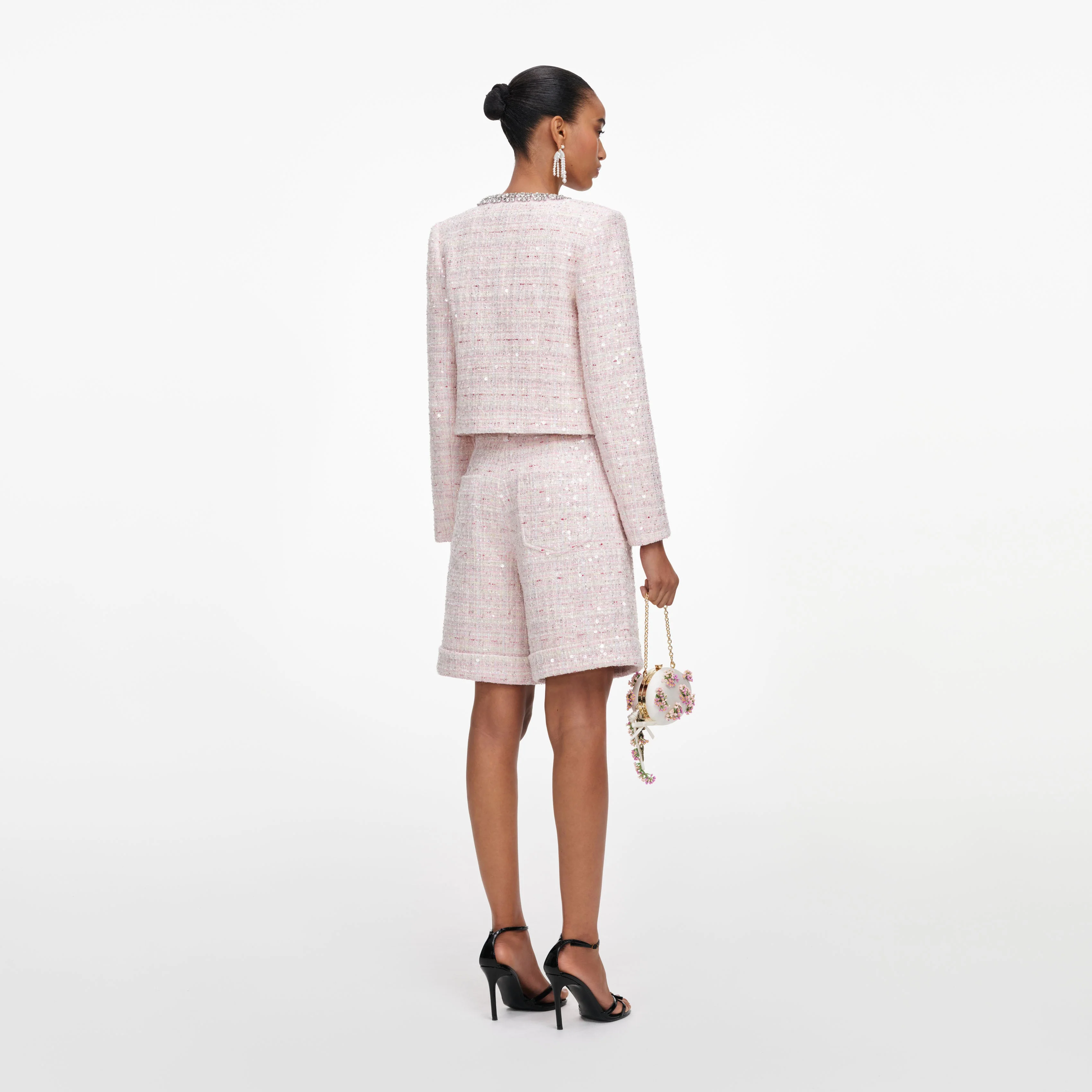Pink Sequin Boucle Shorts - Image 3
