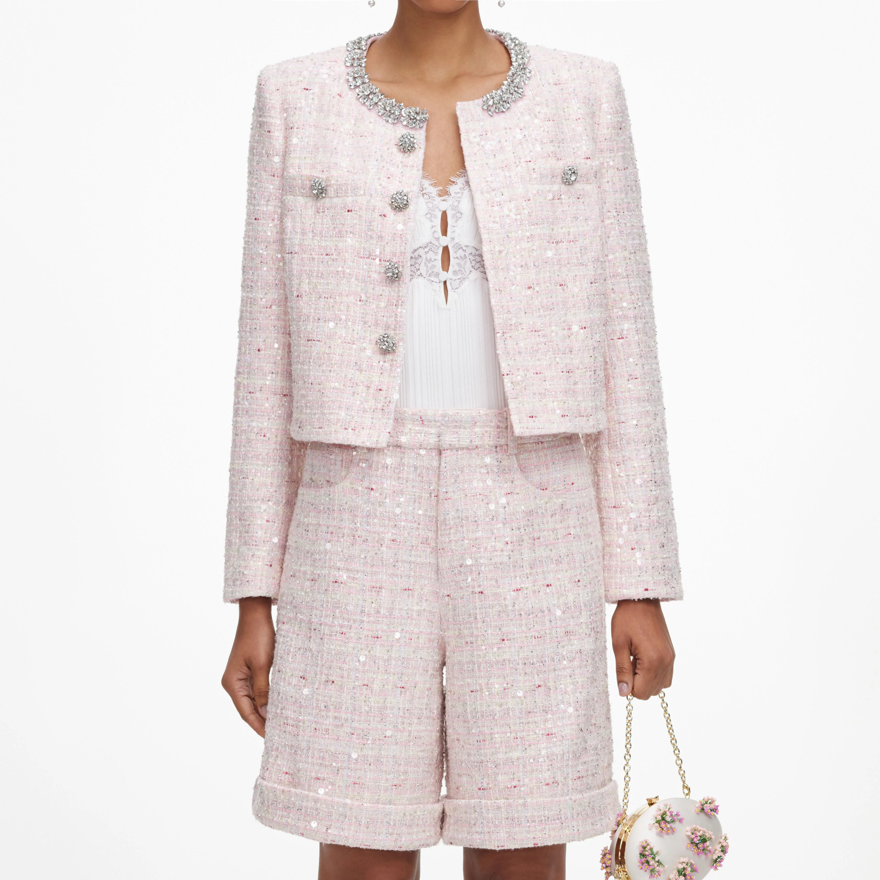 Pink Sequin Boucle Shorts - Image 4