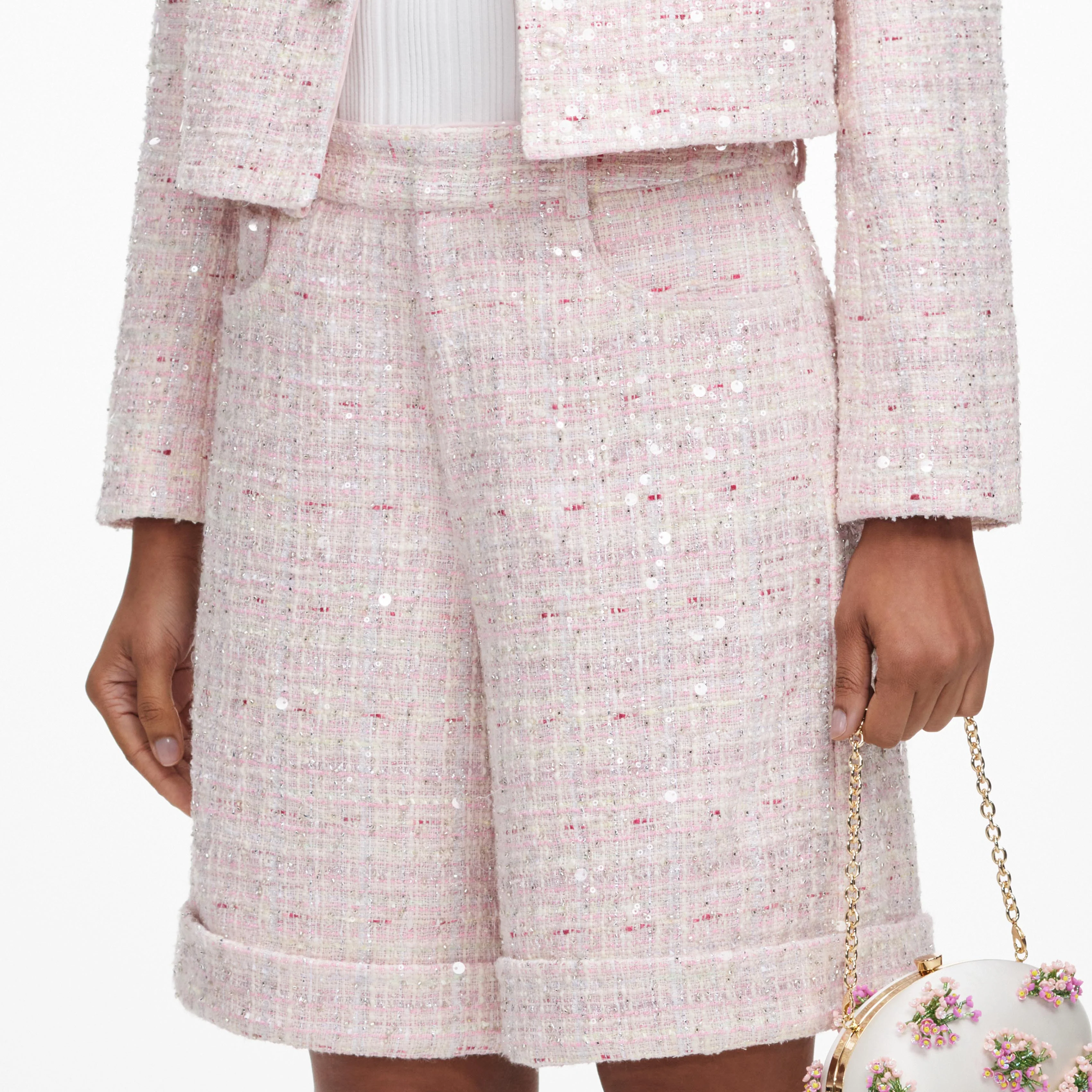 Pink Sequin Boucle Shorts - Image 5