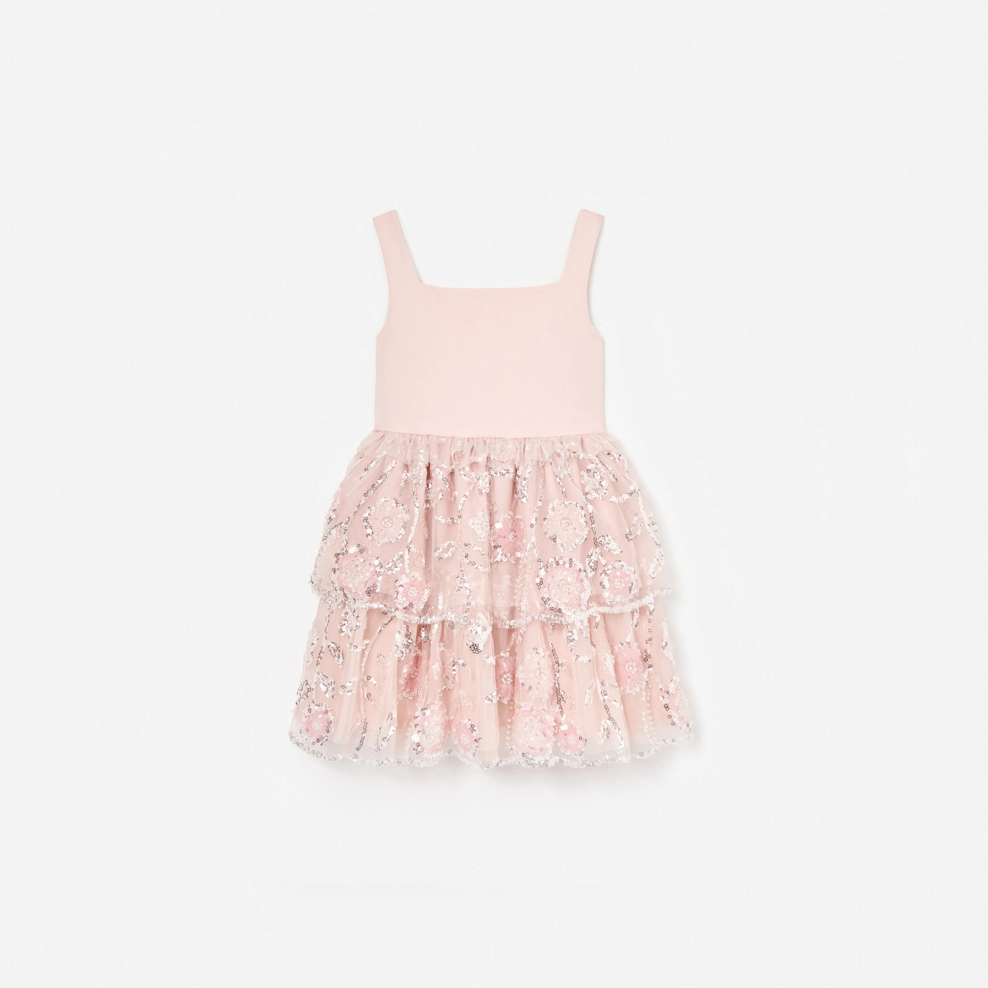 Pink Sequin Embellished Tiered Dress