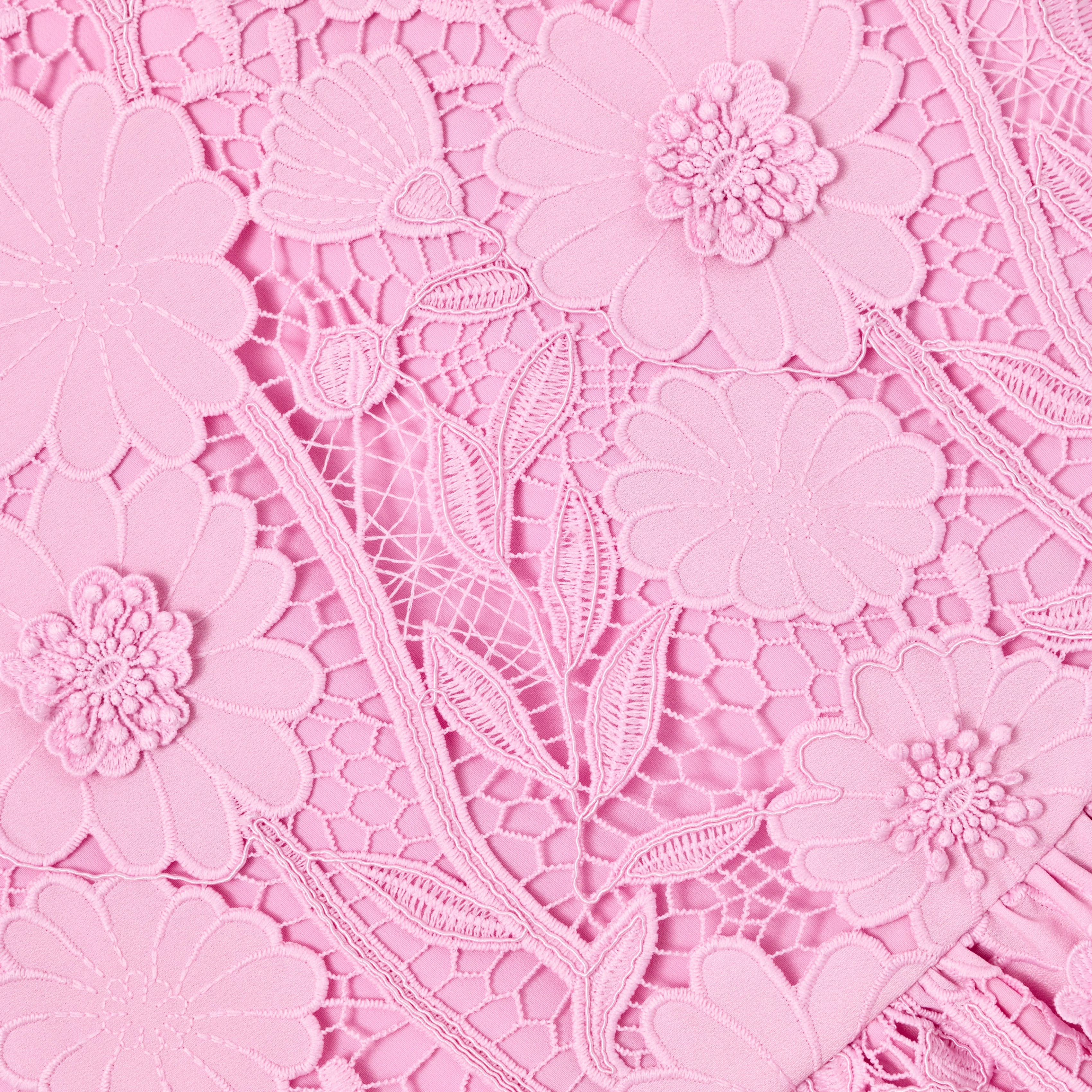 Pink Sleeveless Flower Lace Dress - Image 3