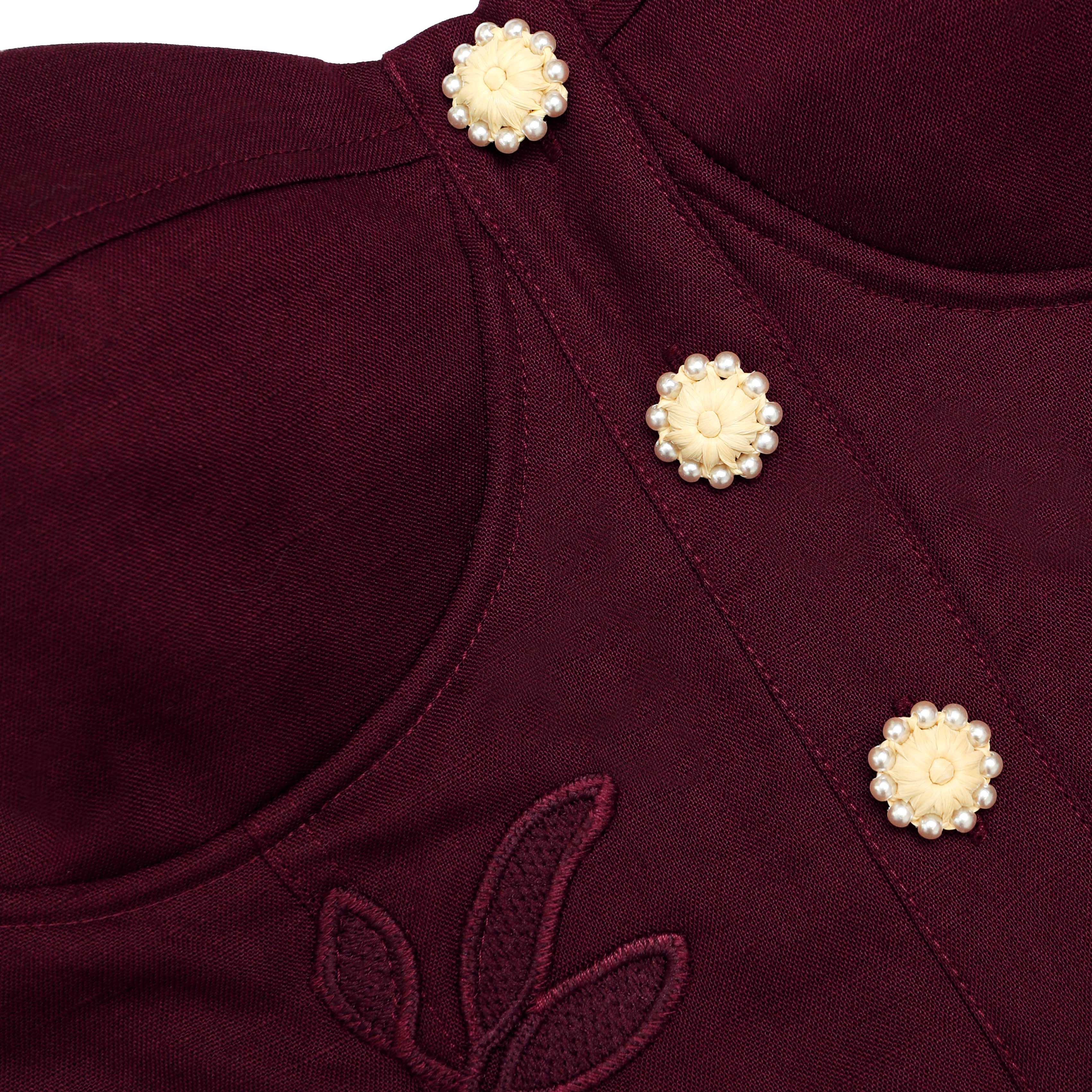 Plum Linen Blend Lace Insert Midi Dress - Image 6