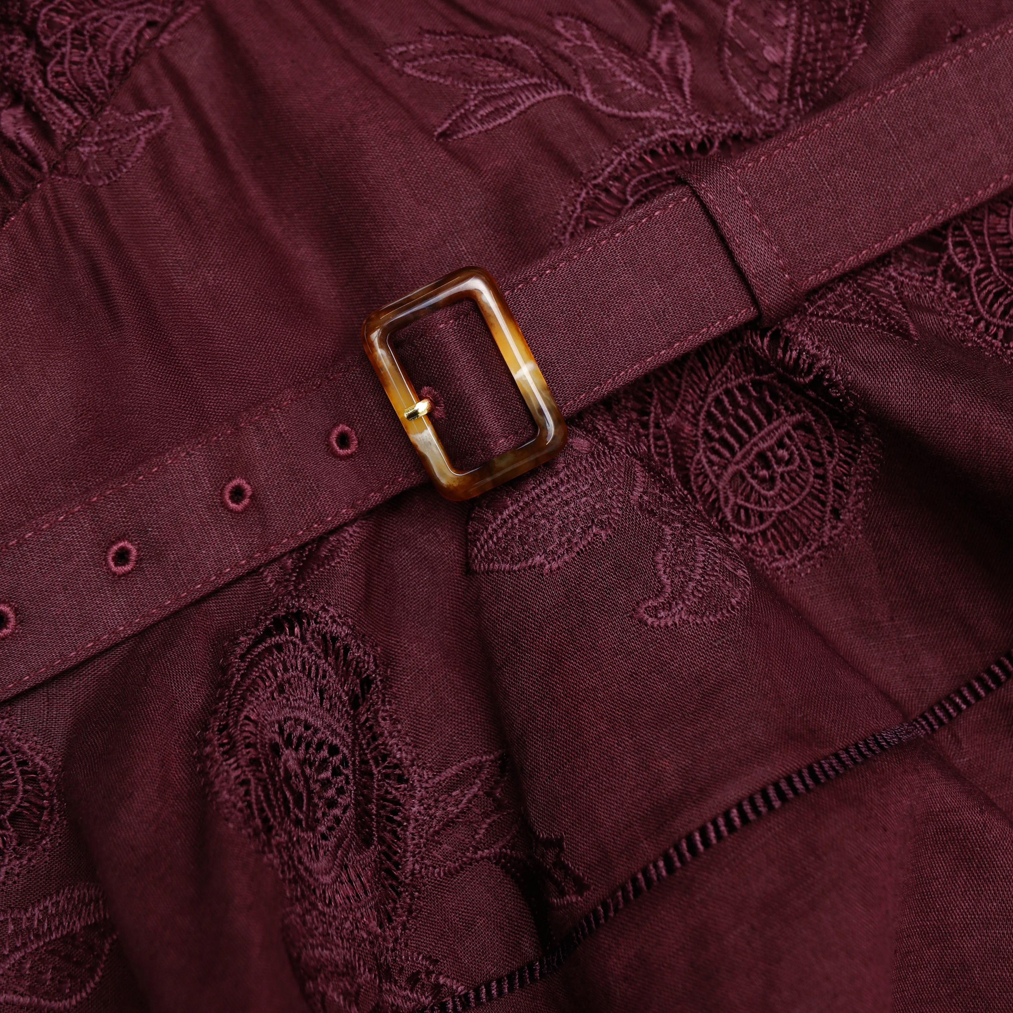 Plum Linen Blend Peplum Midi Dress - Image 5