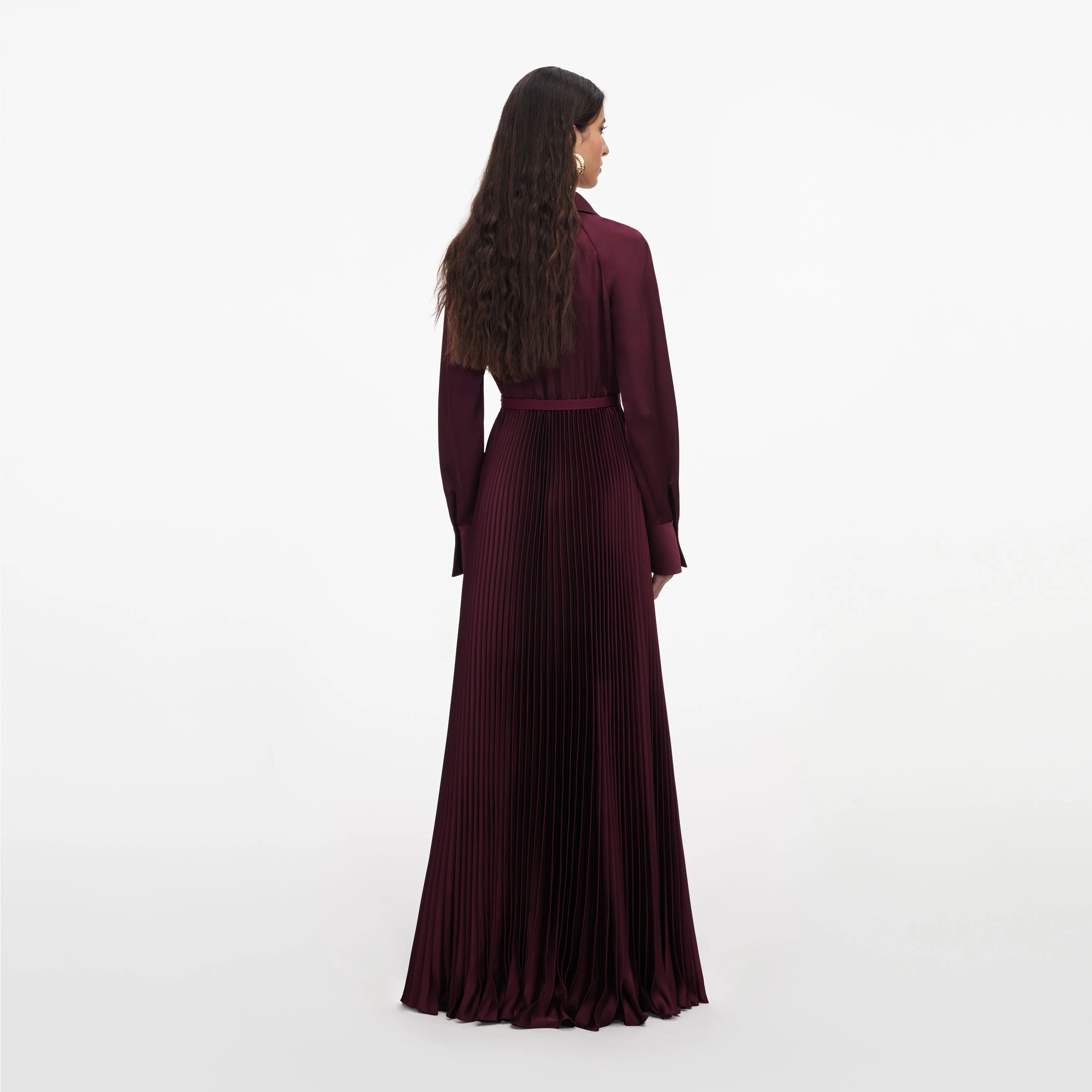Plum Satin Pleated Maxi Dress - Image 3