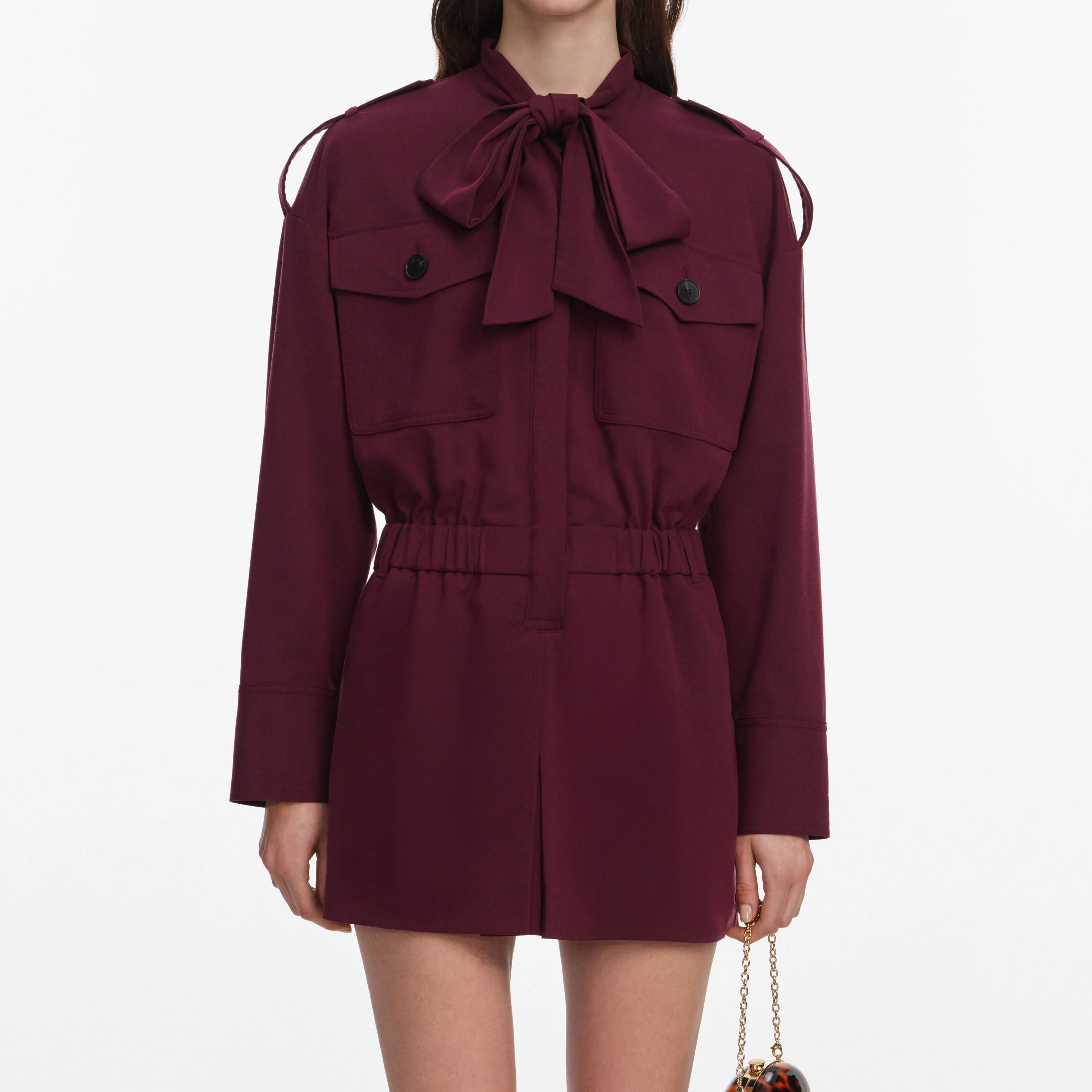 Plum Twill Tie Neck Playsuit - Image 4