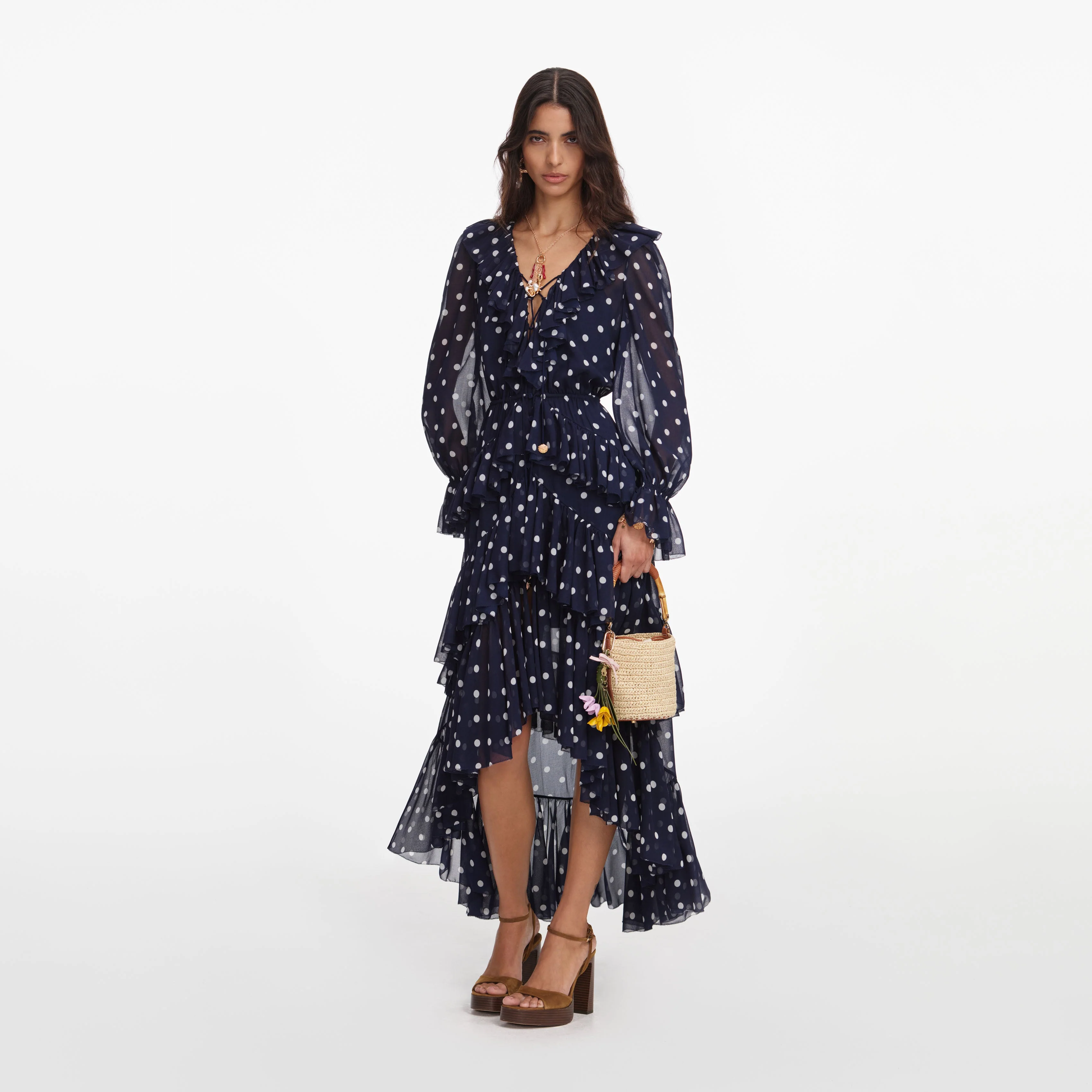 Polka Dot Georgette Ruffle Maxi Dress - Image 2