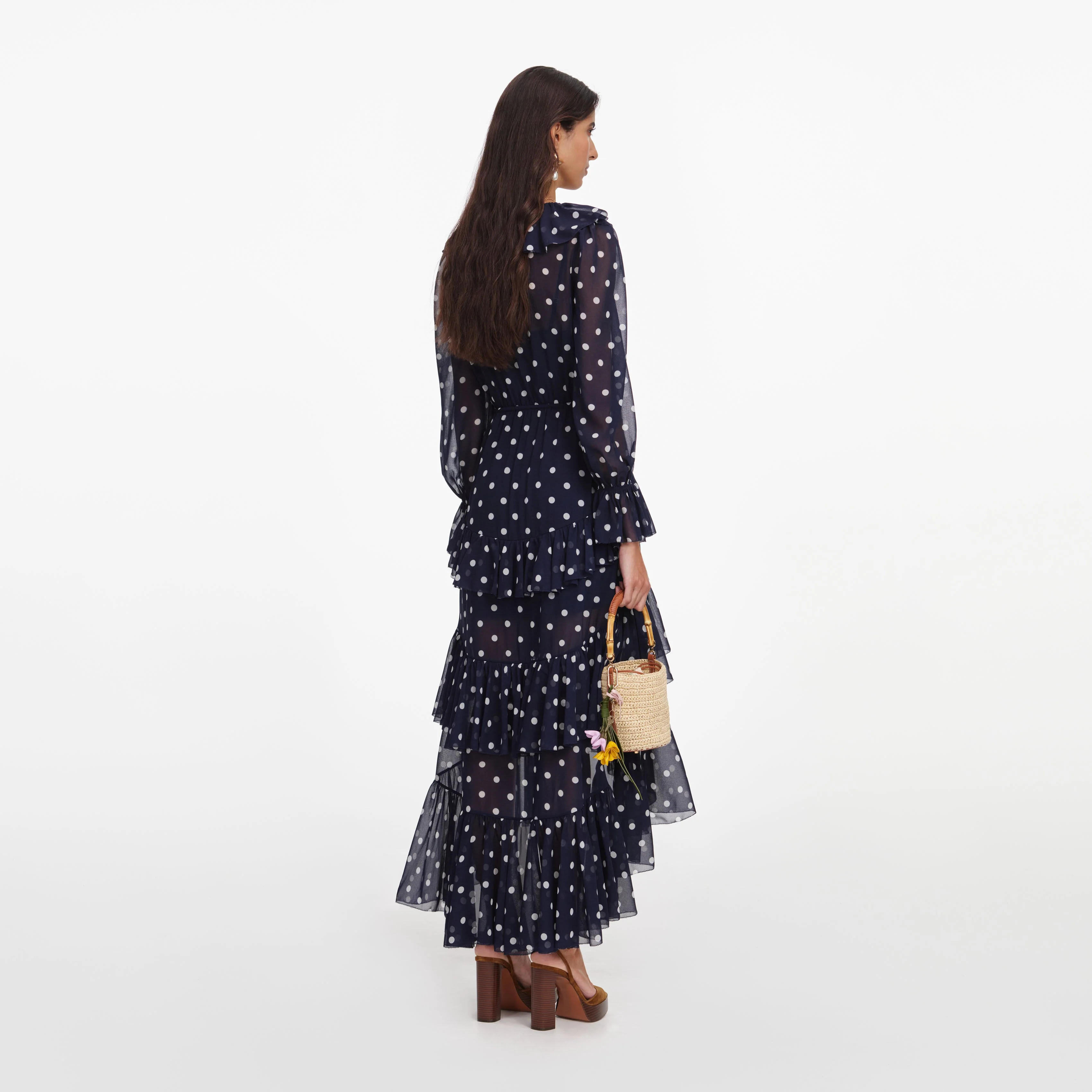 Polka Dot Georgette Ruffle Maxi Dress - Image 3