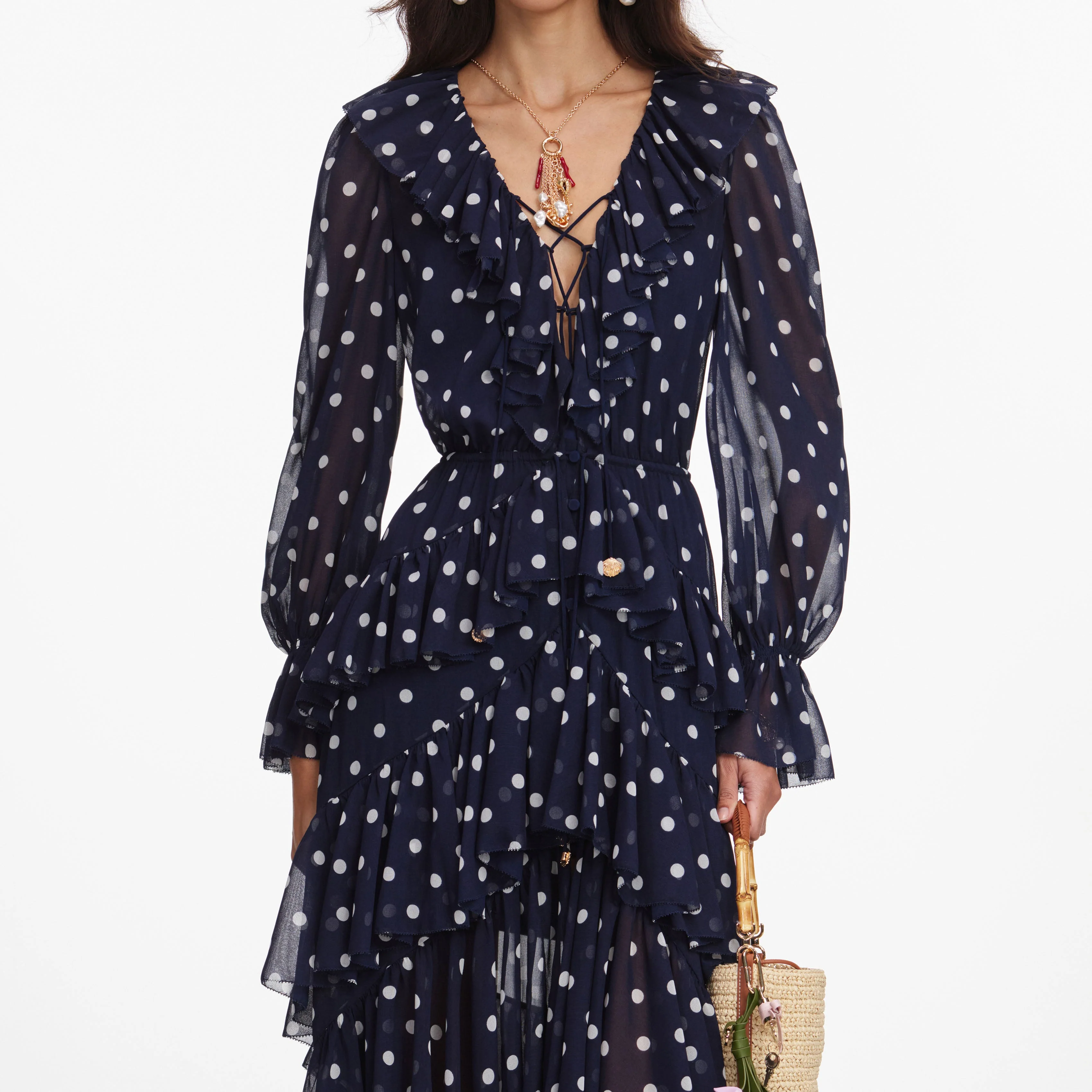 Polka Dot Georgette Ruffle Maxi Dress - Image 4