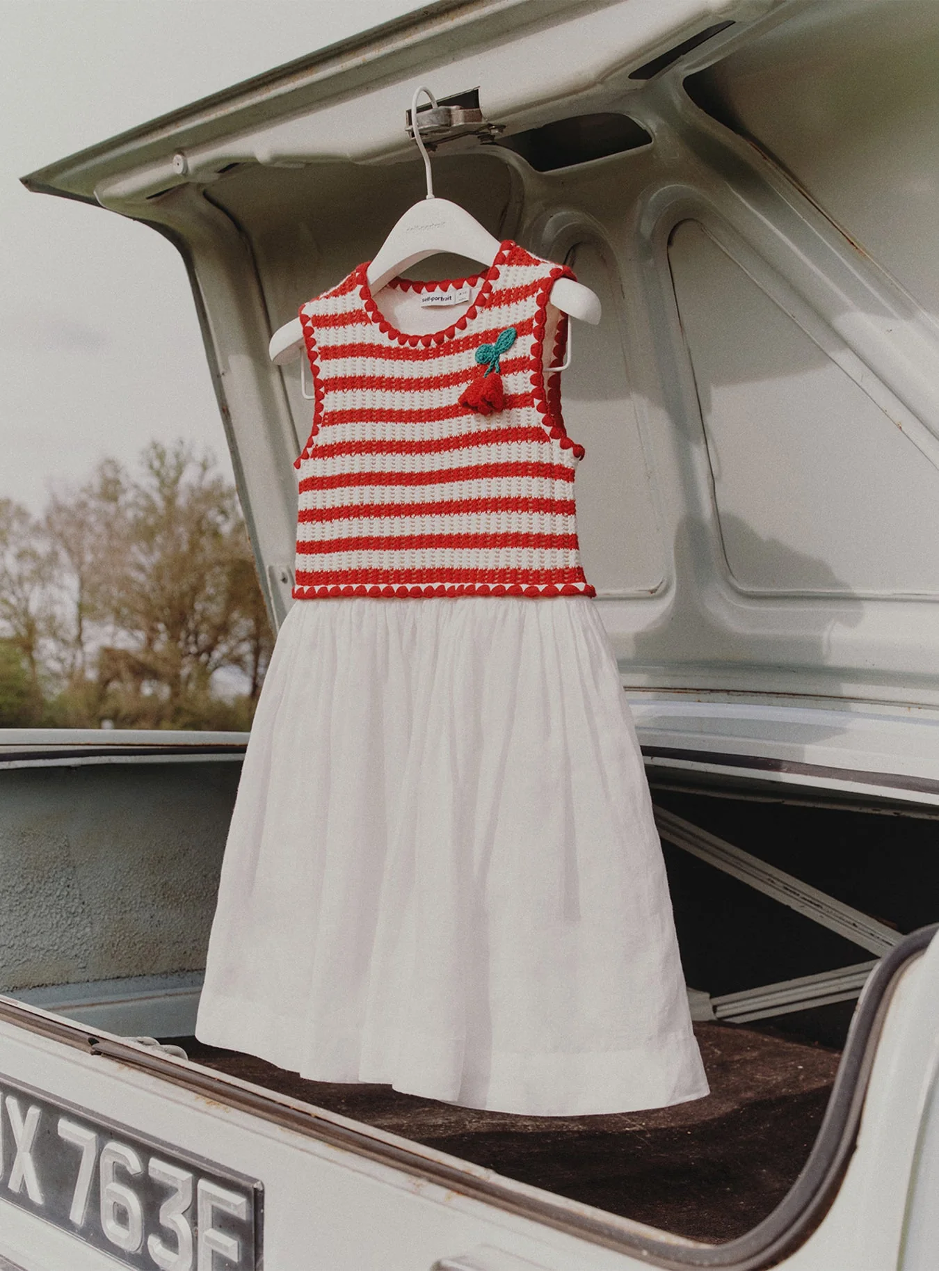 Red Striped Crochet Floaty Dress - Image 3