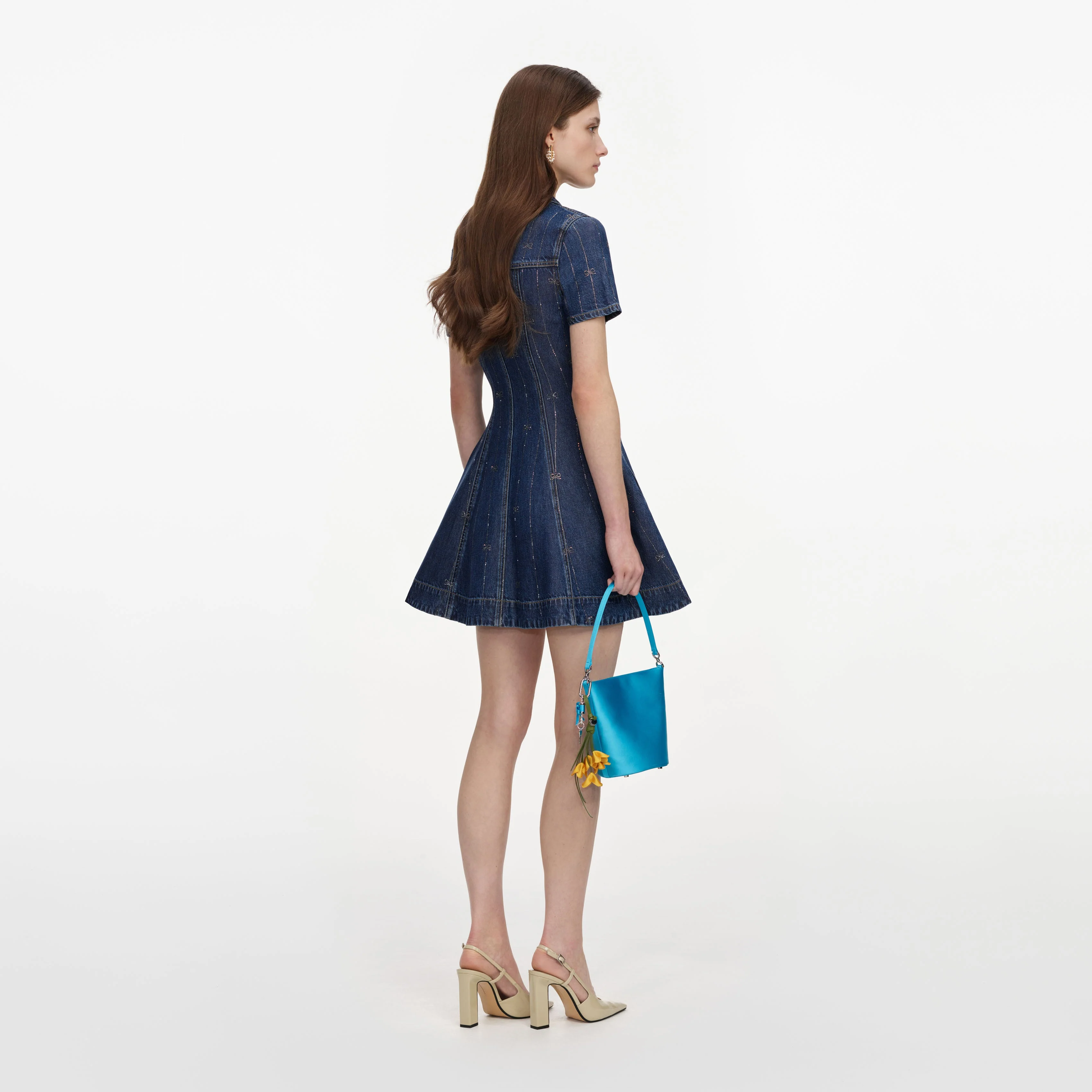 Rhinestone Stripe Denim Mini Dress - Image 3