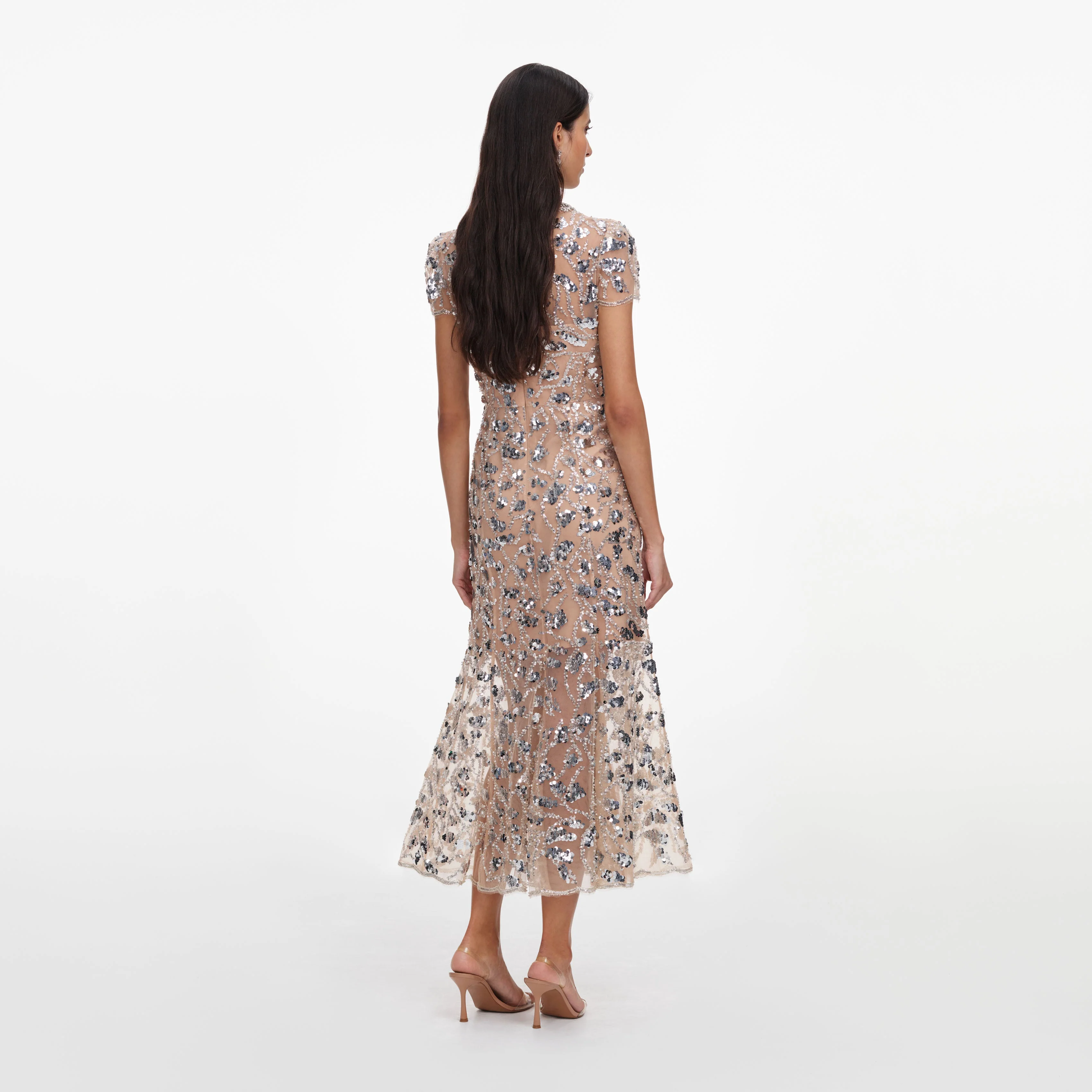 Silver Sequin Embellished Midi Dress - Image 3
