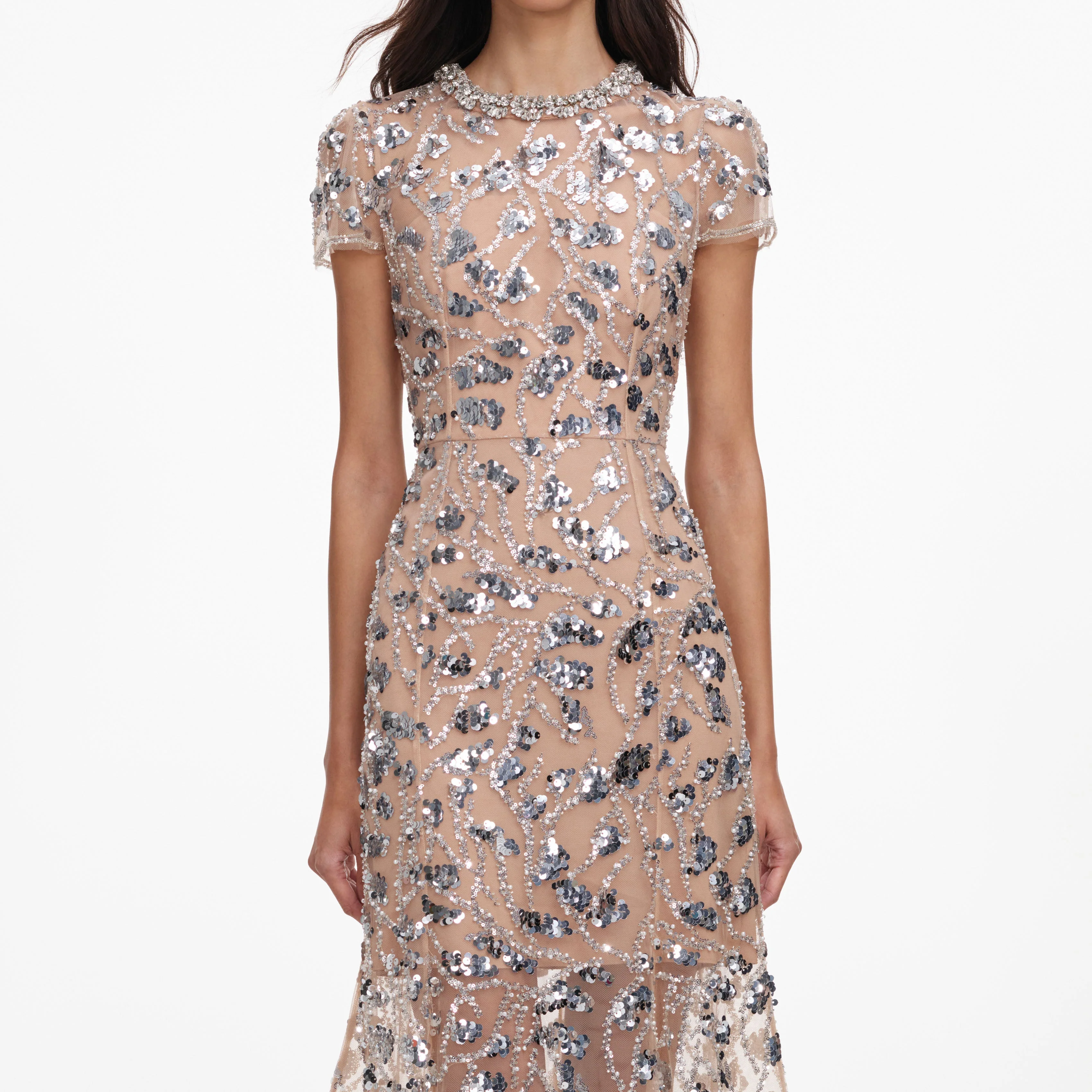 Silver Sequin Embellished Midi Dress - Image 4
