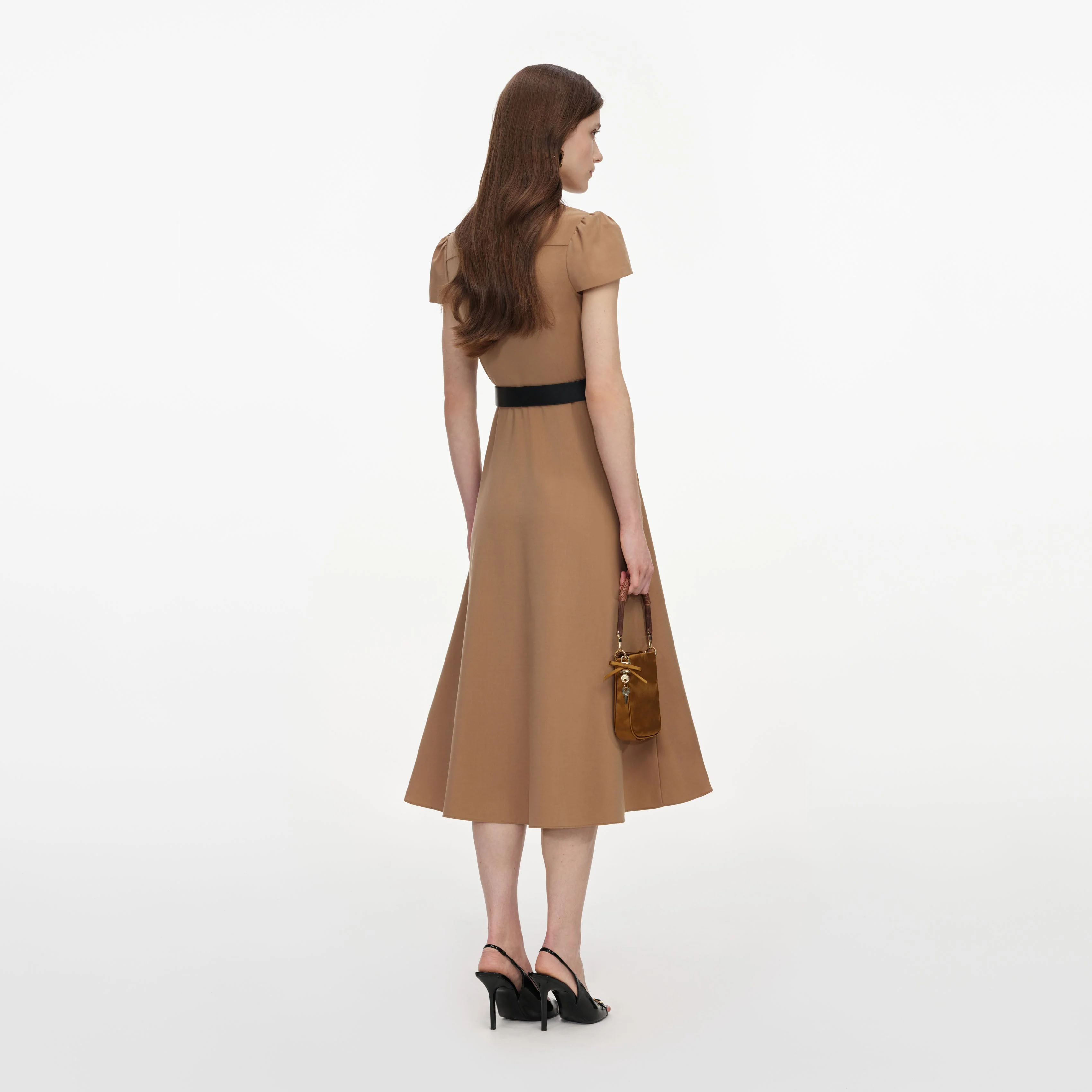 Tan Twill Belted Midi Dress - Image 3