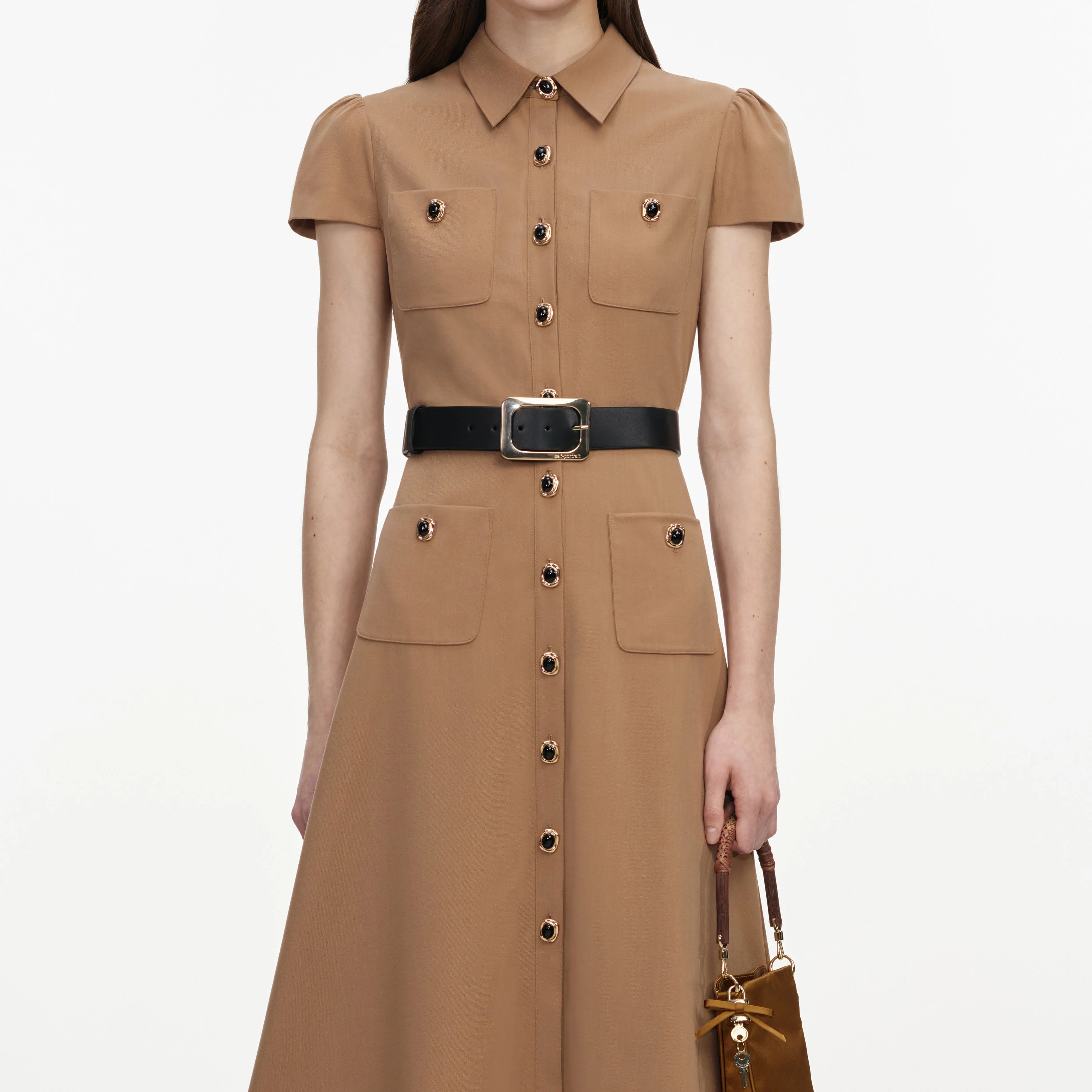 Tan Twill Belted Midi Dress - Image 4