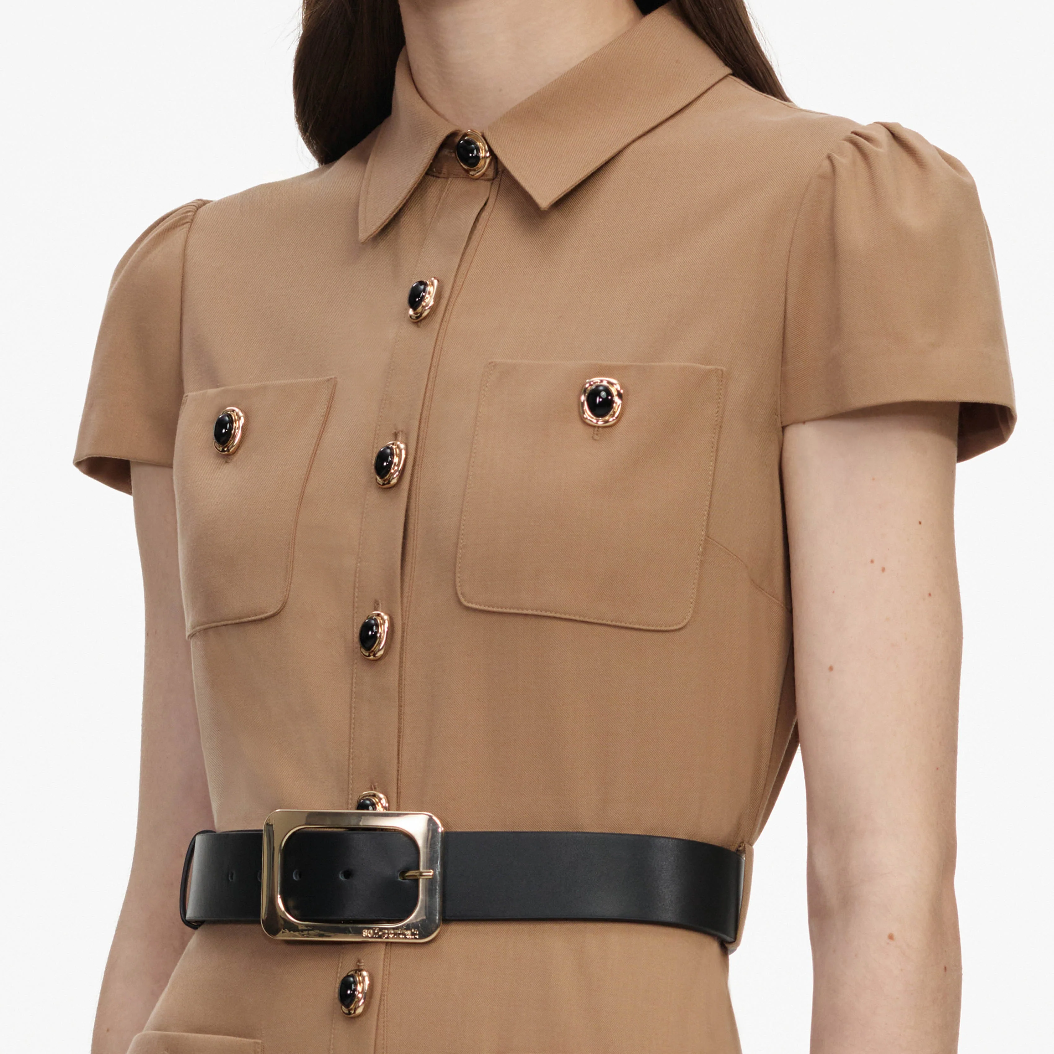 Tan Twill Belted Midi Dress - Image 5