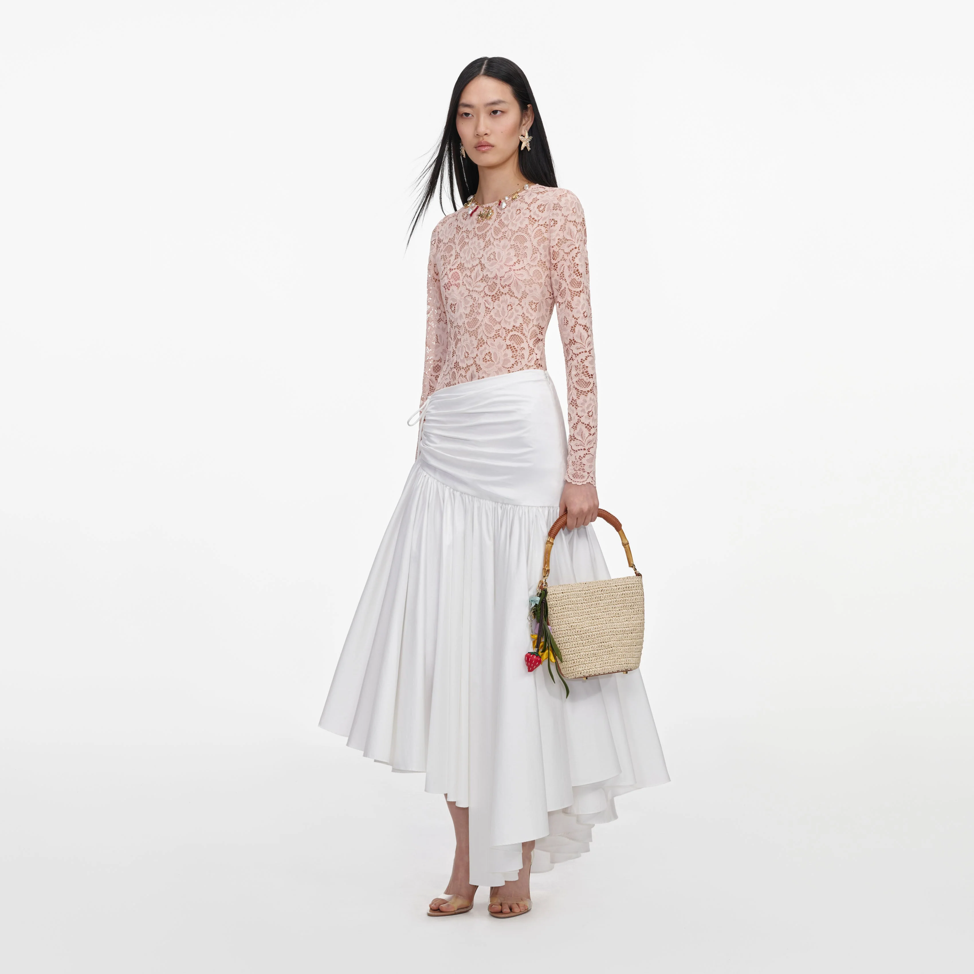White Cotton Asymmetric Midi Skirt - Image 2
