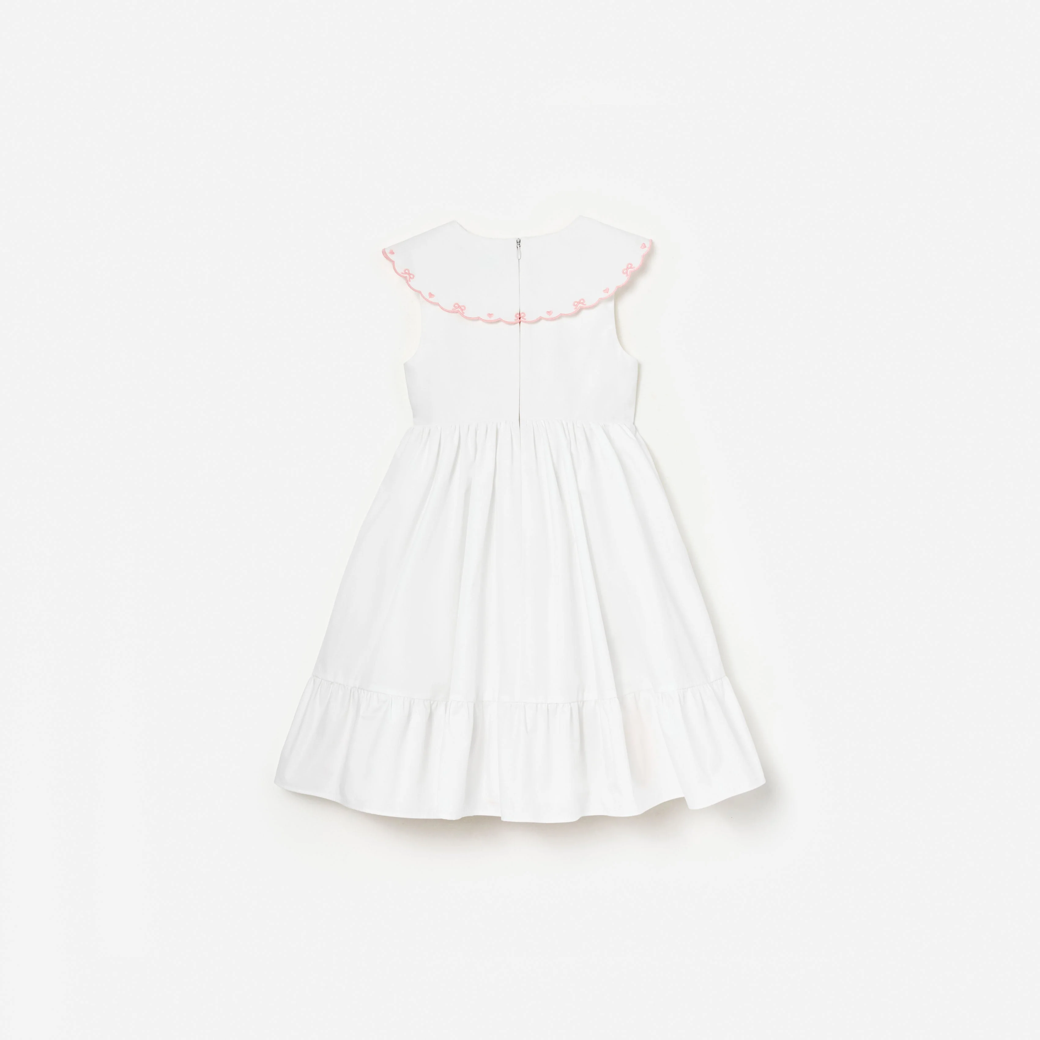 White Cotton Bow Embroidered Dress - Image 2