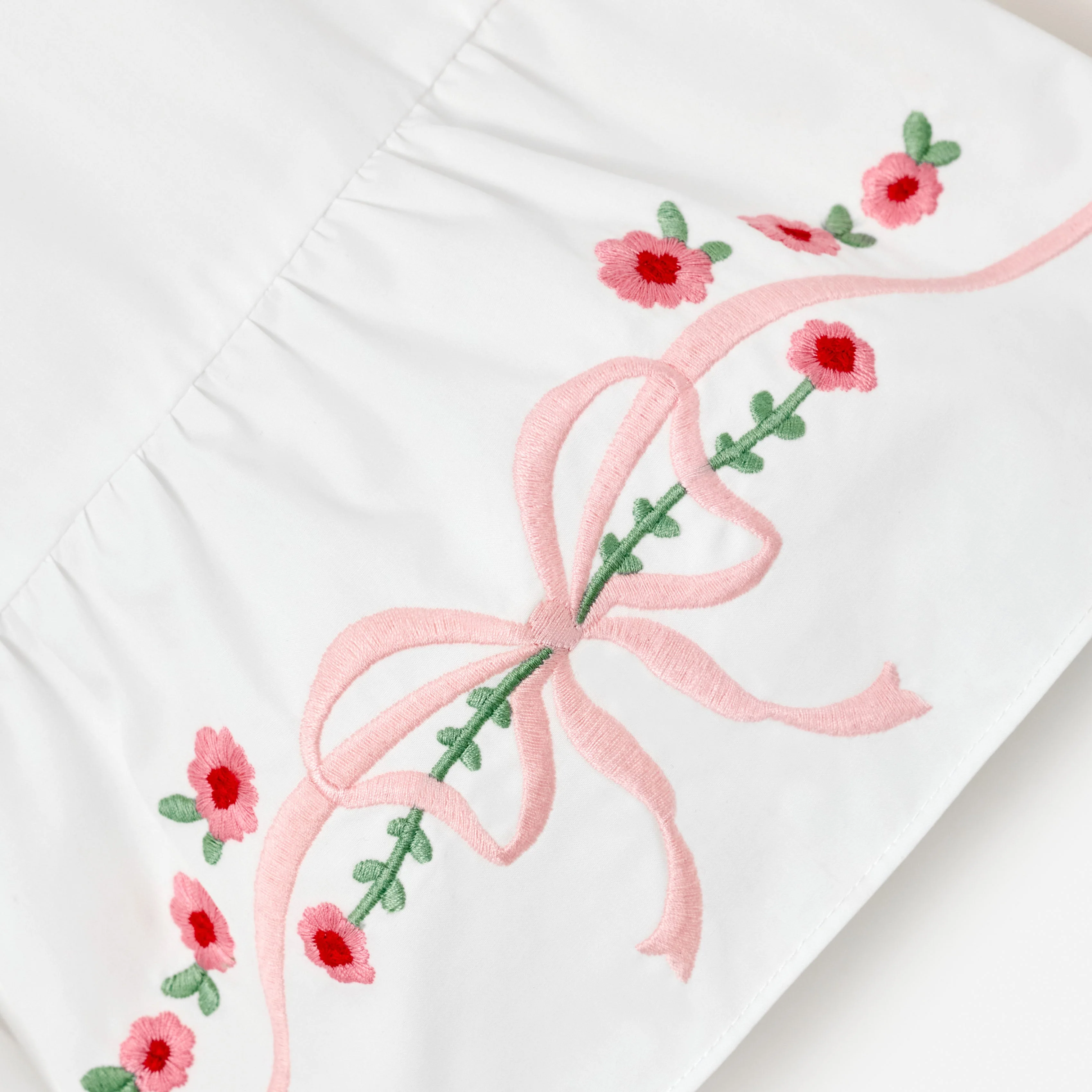 White Cotton Bow Embroidered Dress - Image 3