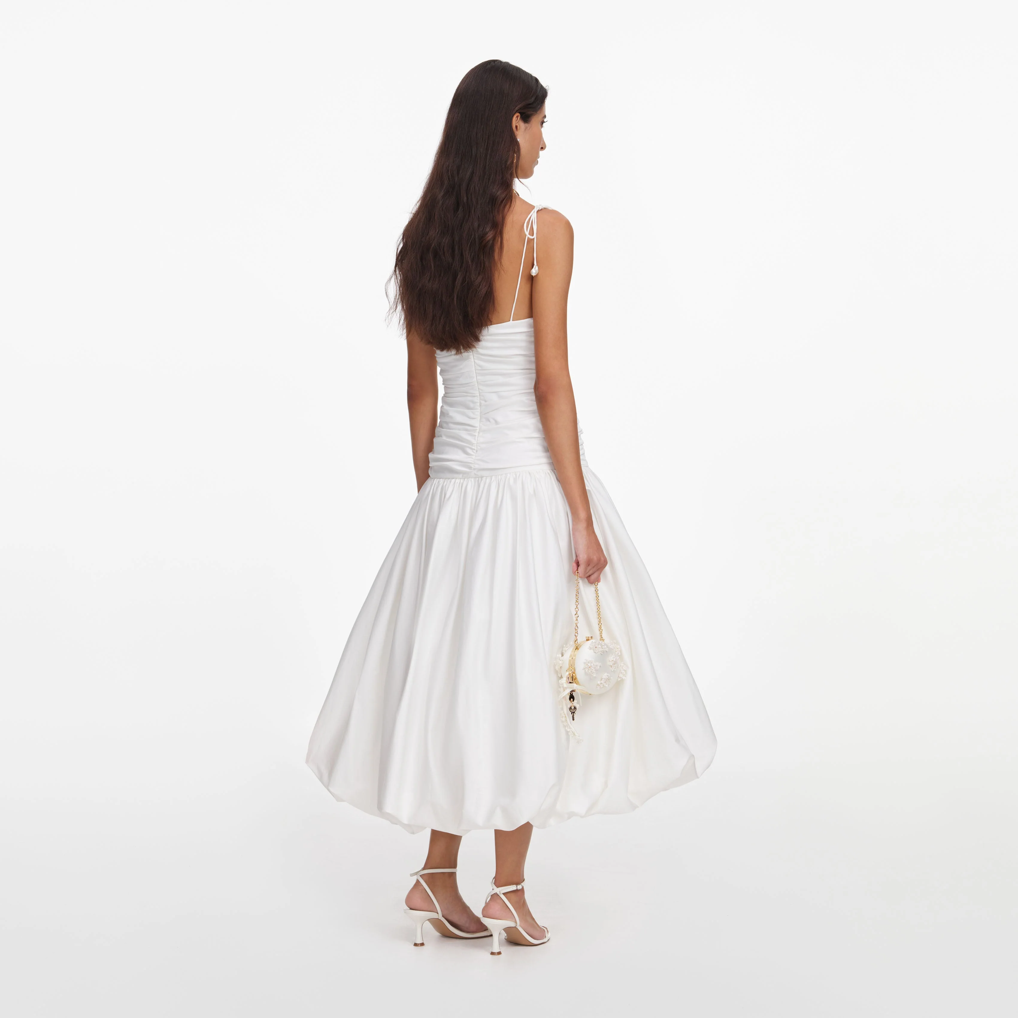 White Cotton Gathered Midi Dress - Image 3
