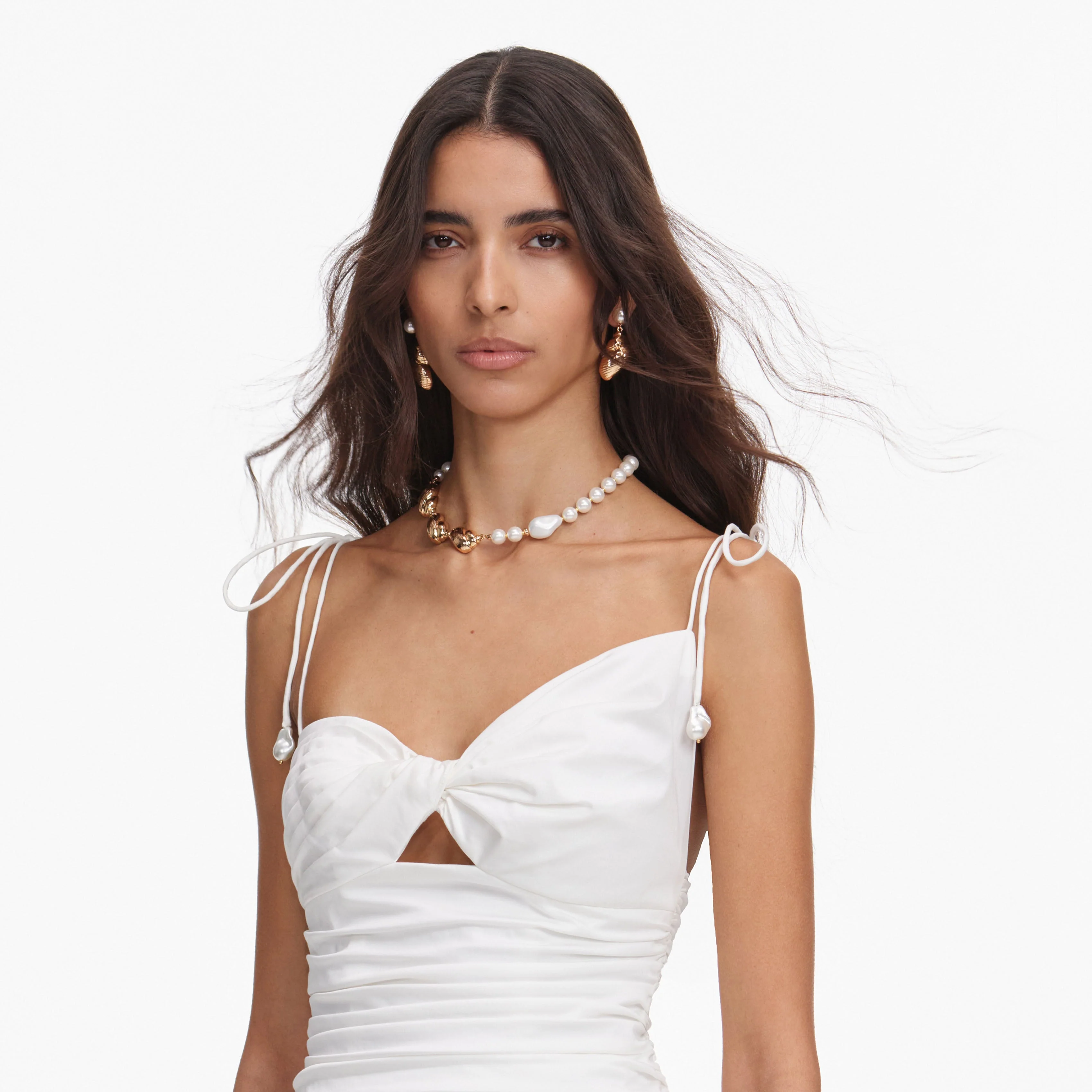 White Cotton Gathered Midi Dress - Image 5