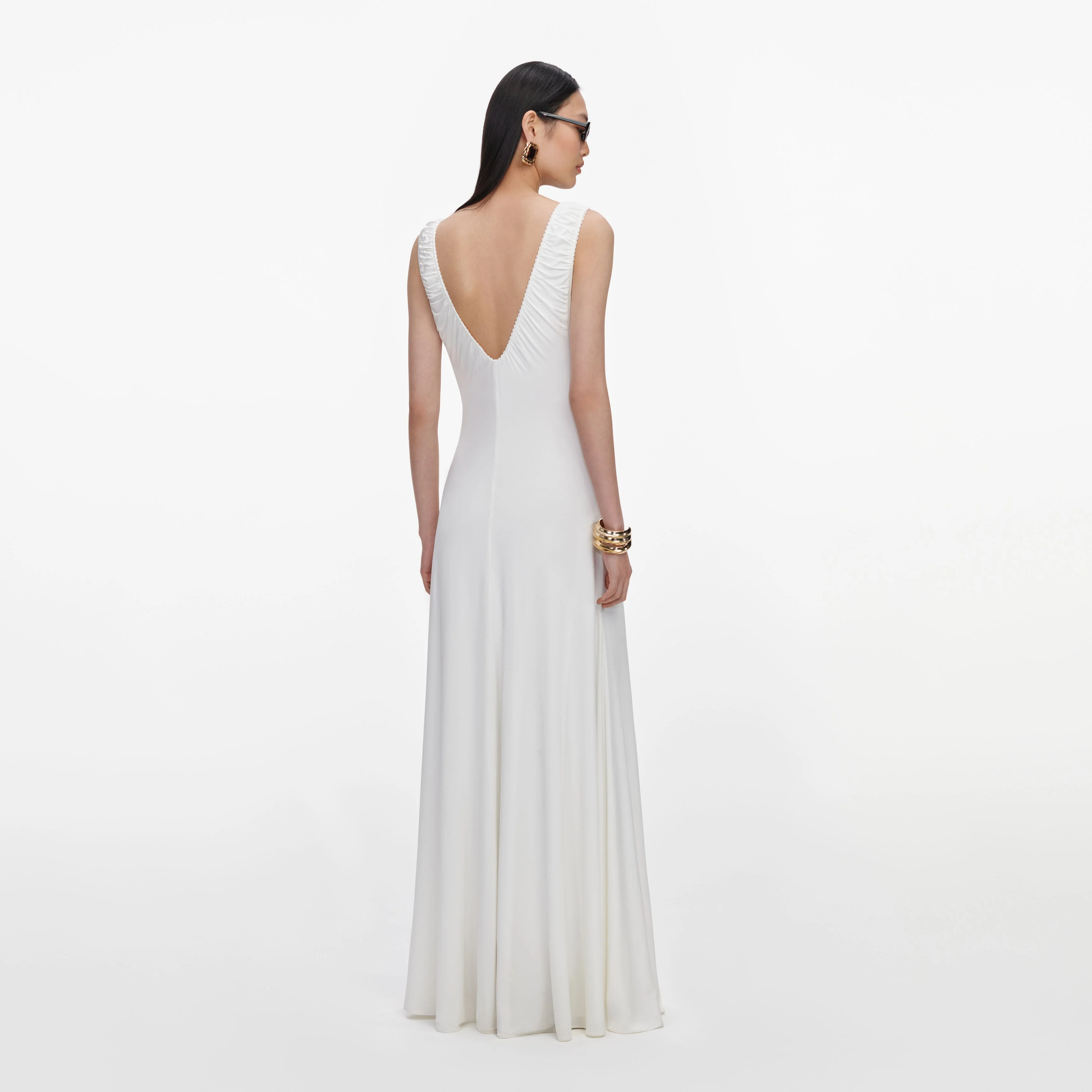 White Jersey Ruched Maxi Dress - Image 3