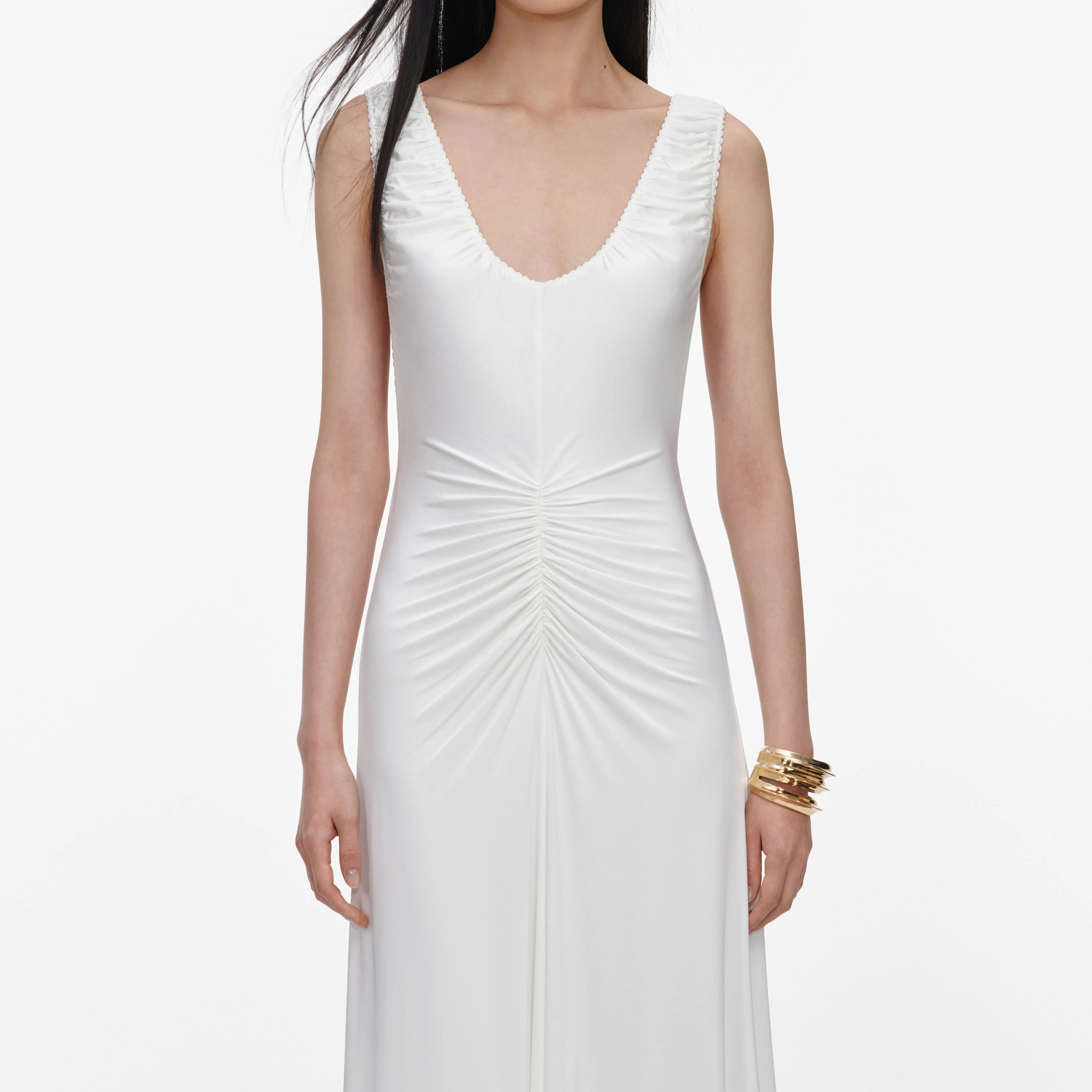 White Jersey Ruched Maxi Dress - Image 4
