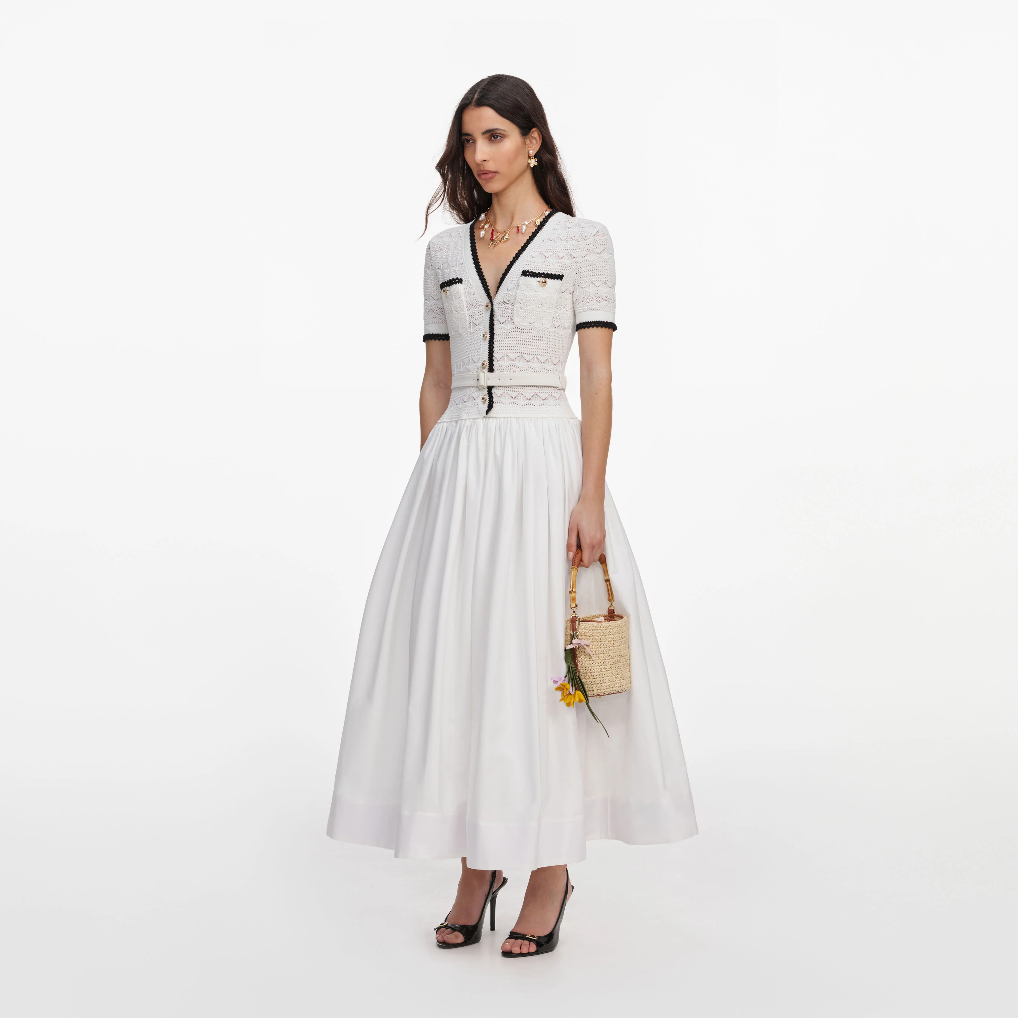 White Knit Linen Midi Dress - Image 2