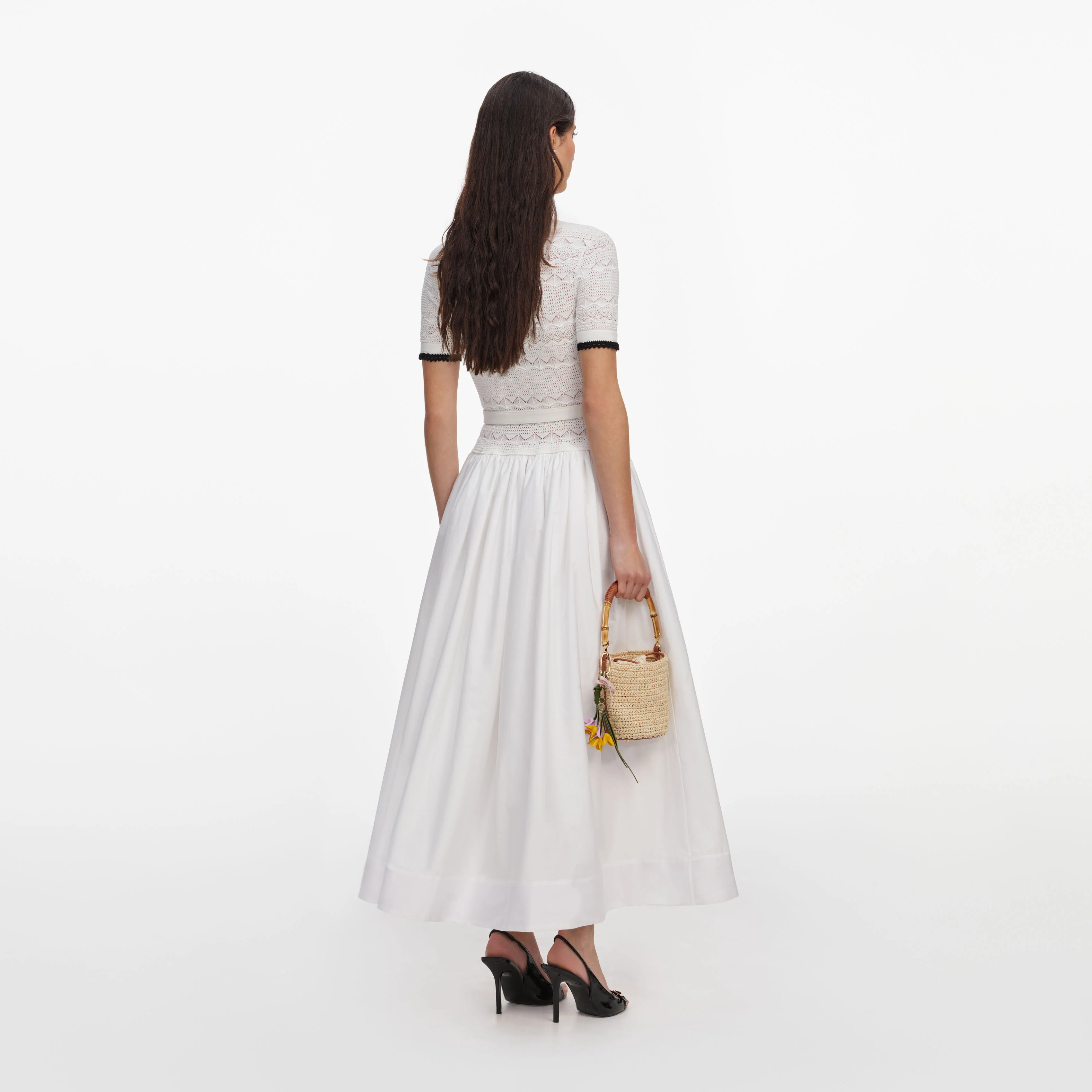White Knit Linen Midi Dress - Image 3
