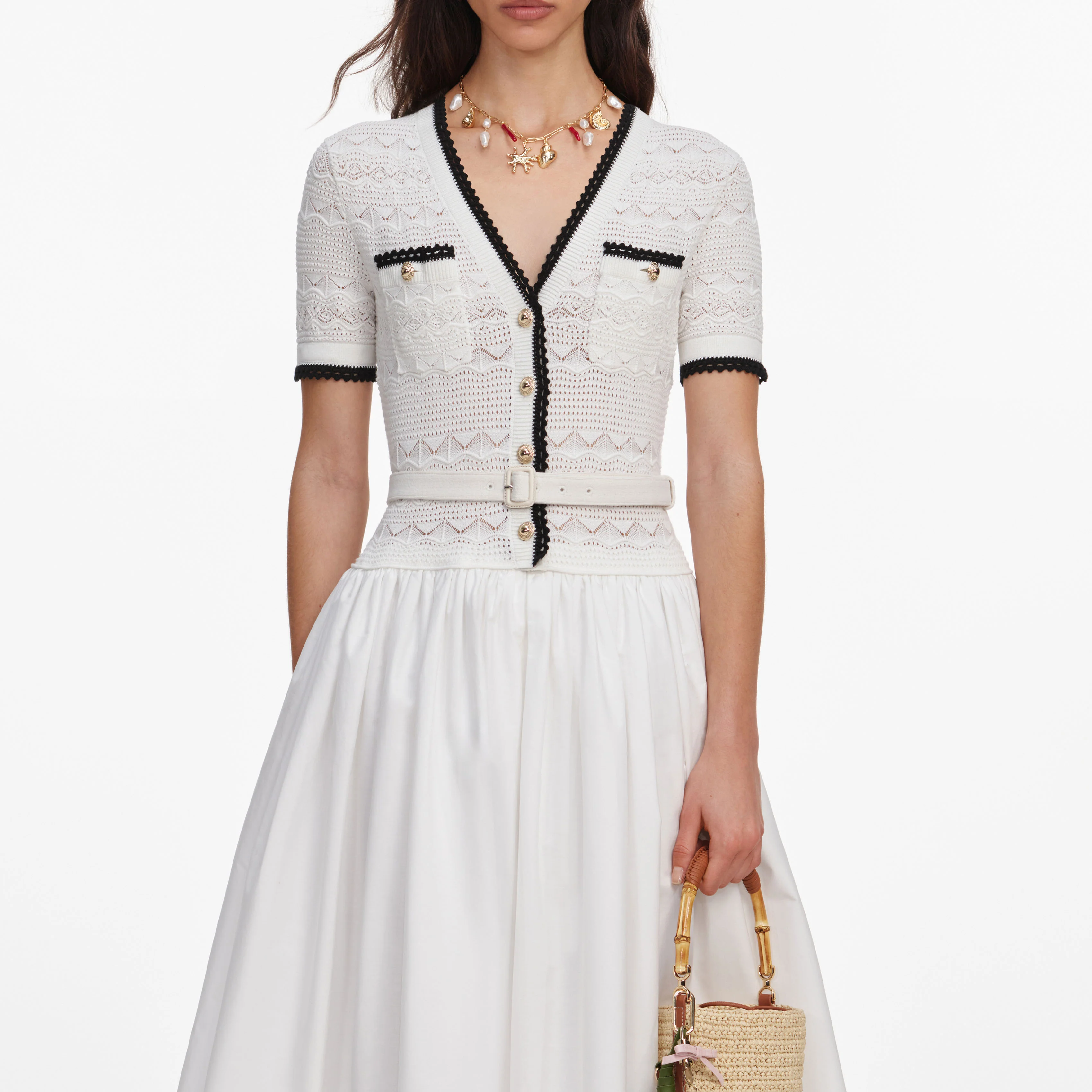 White Knit Linen Midi Dress - Image 4