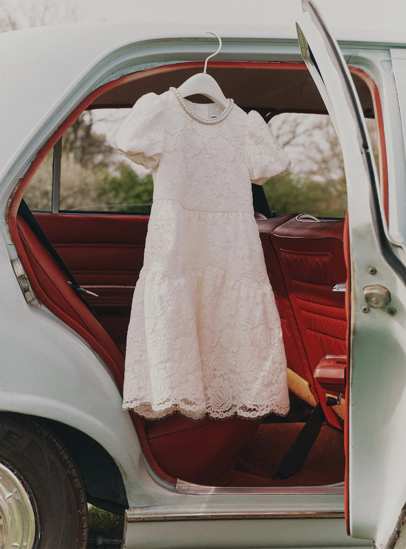 White Lace Pearl Trim Dress - Image 3