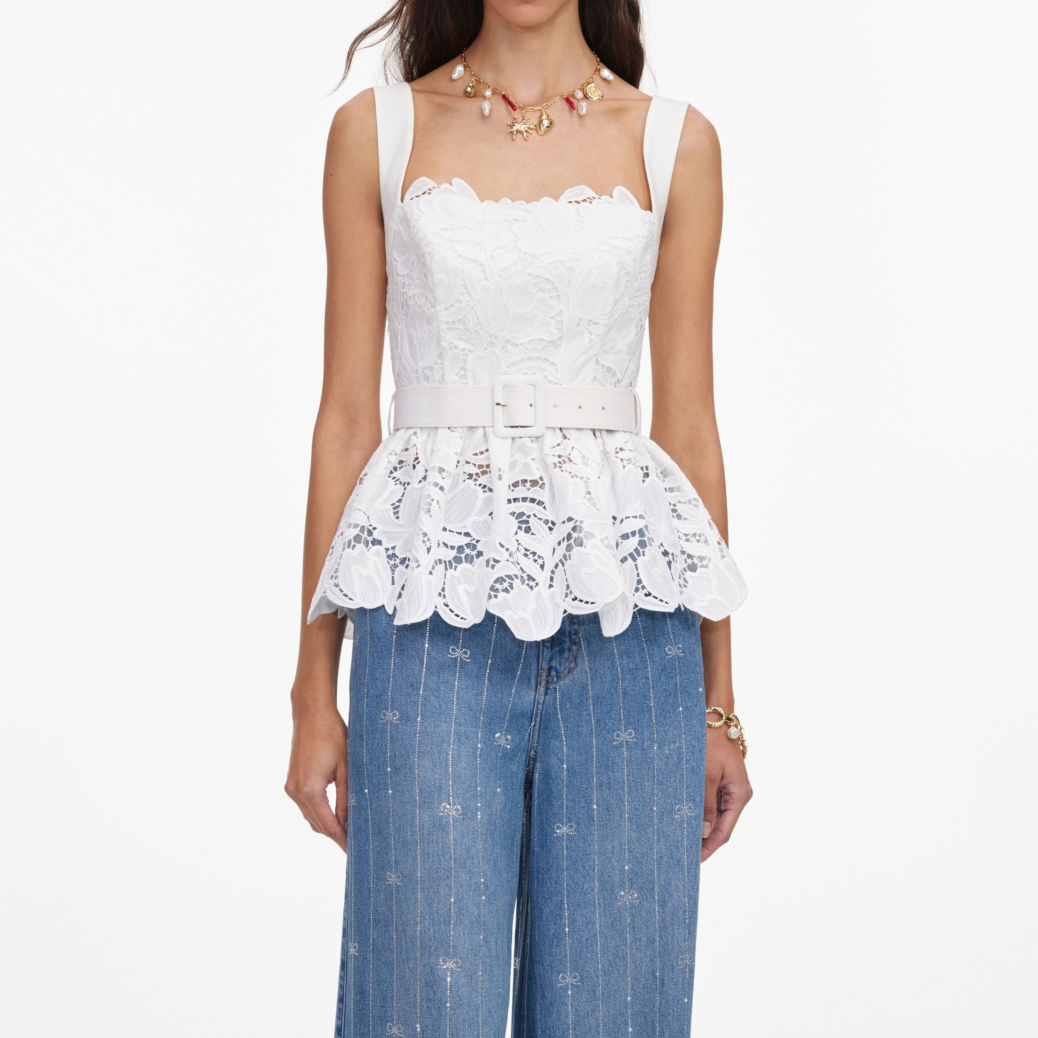 White Lace Peplum Top - Image 4