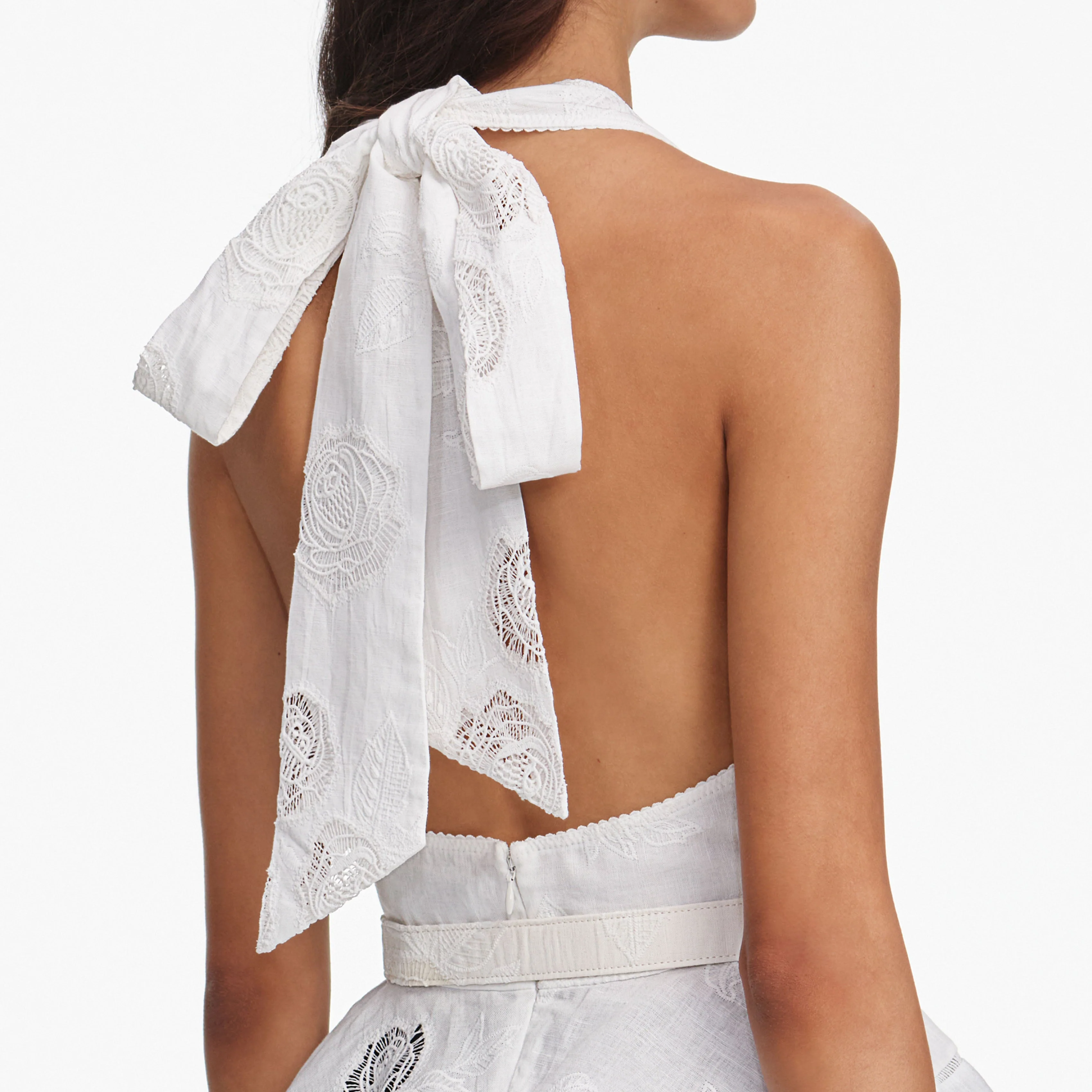 White Linen Blend Peplum Top - Image 5